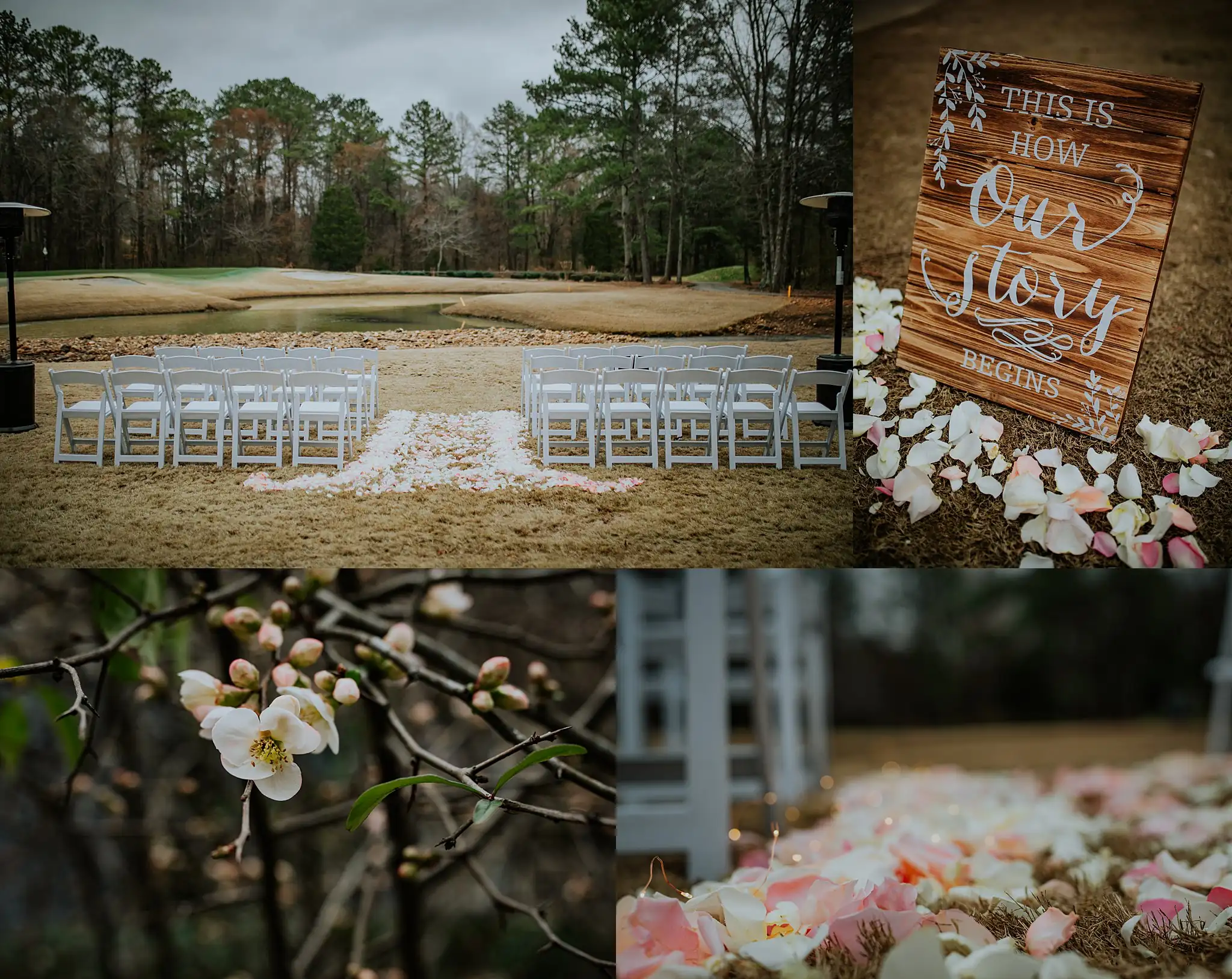 Barnesly Gardens Wedding Top Atlanta Photographers Wedding Ceremony: the chairs set out on the lawn and the aisle sign, in a set, at a wedding at Barnsley Gardens in Adairsville, GA