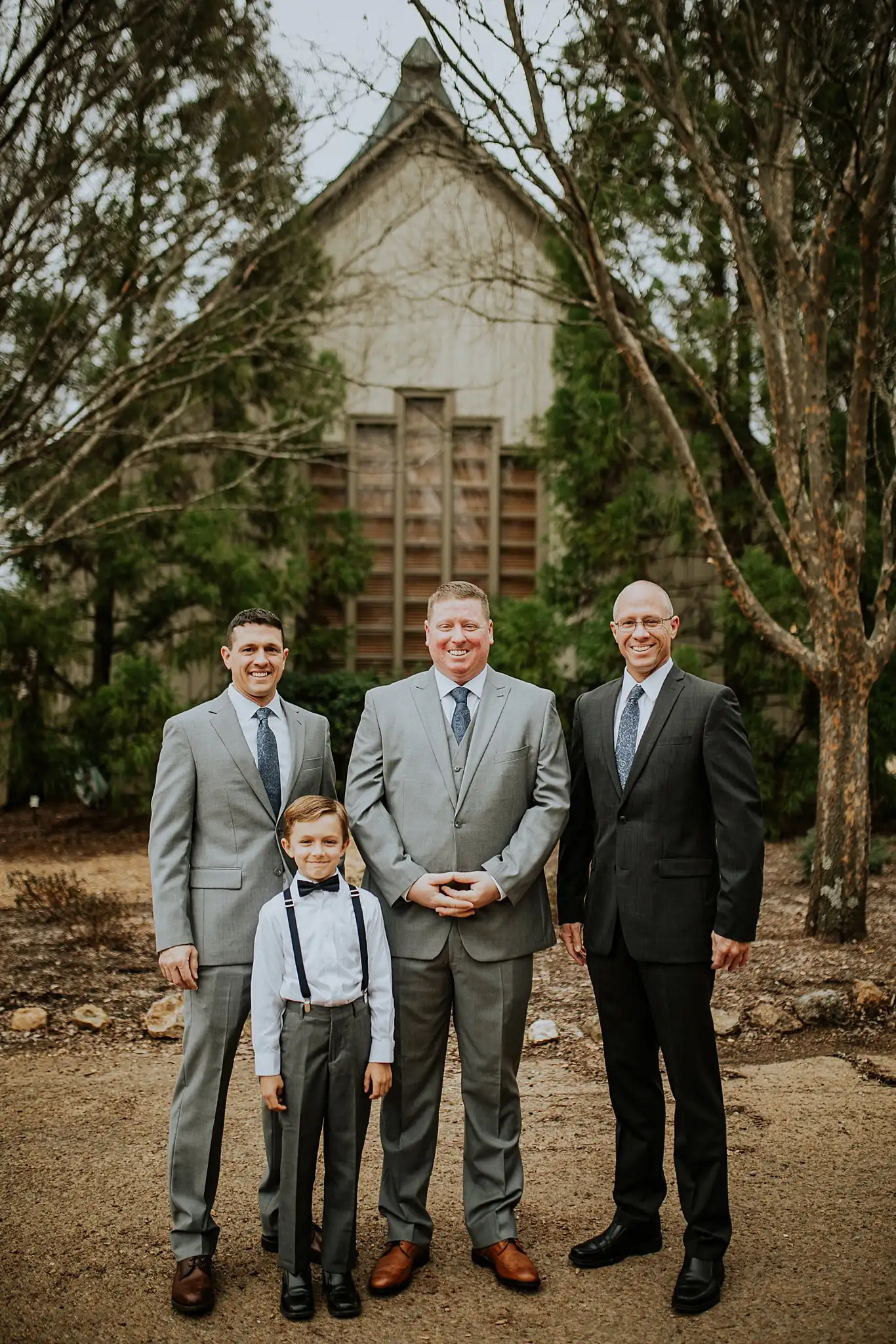 Barnesly Gardens Wedding Top Atlanta Photographers Wedding Party: the groom with his groomsmen and the ring bearer, at their wedding at Barnsley Gardens in Adairsville, GA
