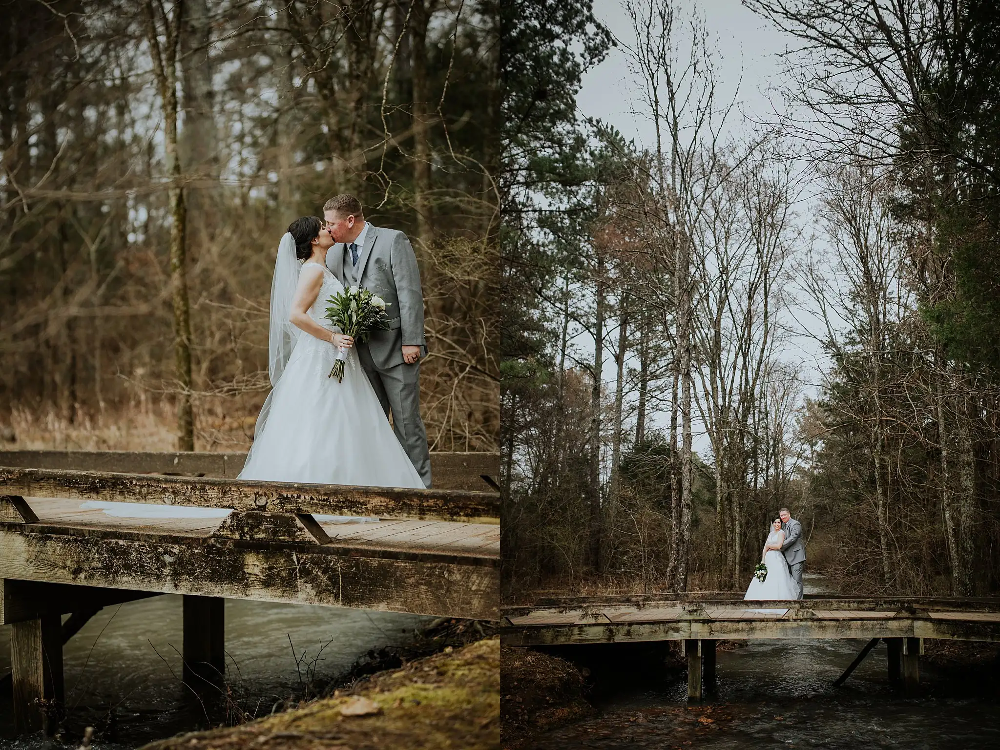 Barnesly Gardens Wedding Top Atlanta Photographers Wedding Formals: the couple on the little bridge over the creek, in a set, at their wedding at Barnsley Gardens in Adairsville, GA