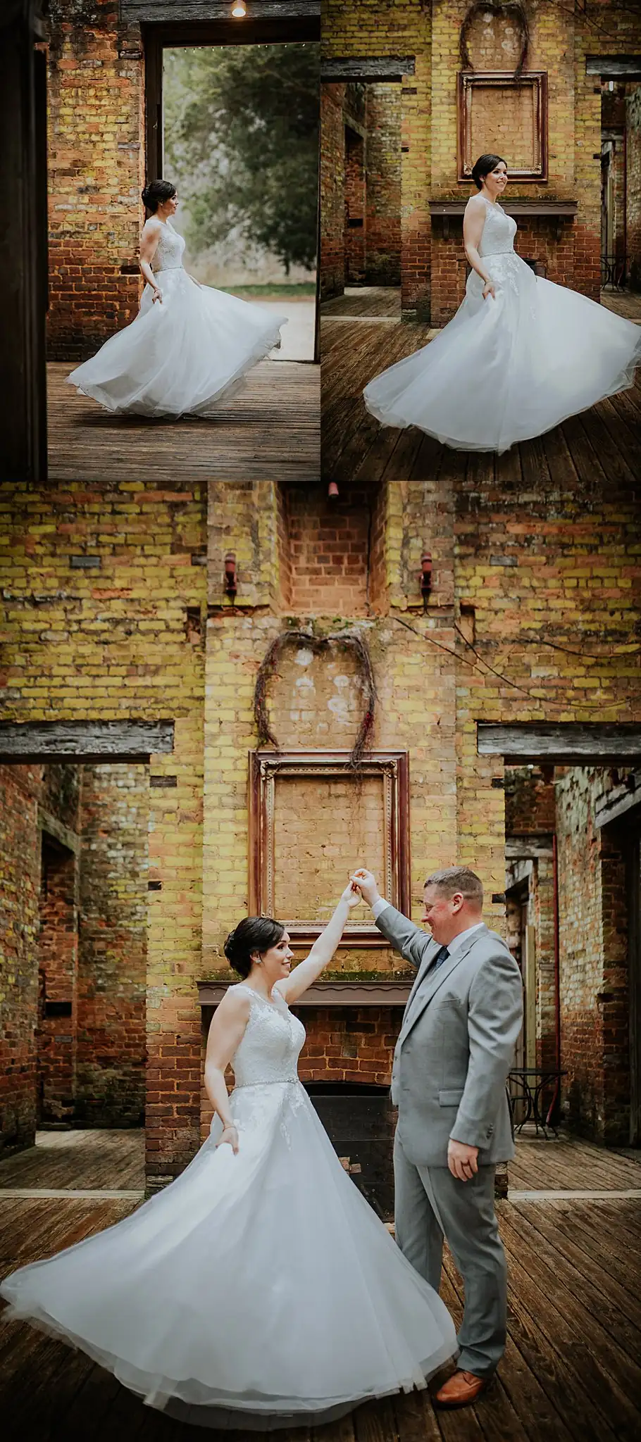 Barnesly Gardens Wedding Top Atlanta Photographers Wedding Formals: her gown spread out against the old brickwork, in a set, at their wedding at Barnsley Gardens in Adairsville, GA