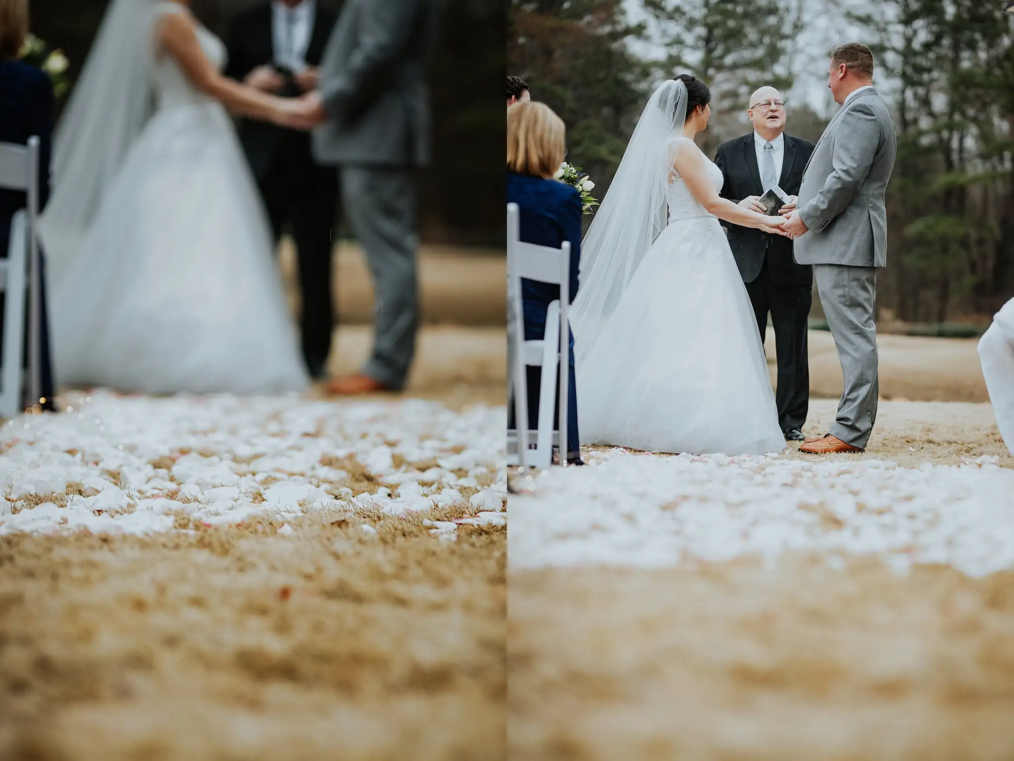 Barnesly Gardens Wedding Top Atlanta Photographers Wedding Ceremony: the vows said over the petal-strewn aisle, in a set, at their wedding at Barnsley Gardens in Adairsville, GA