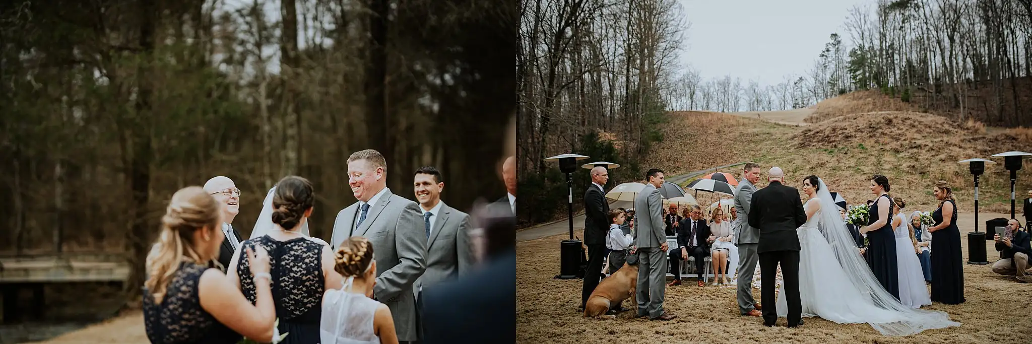 Barnesly Gardens Wedding Top Atlanta Photographers Wedding Ceremony: the ceremony in the rain, heaters along the aisle, in a set, at their wedding at Barnsley Gardens in Adairsville, GA