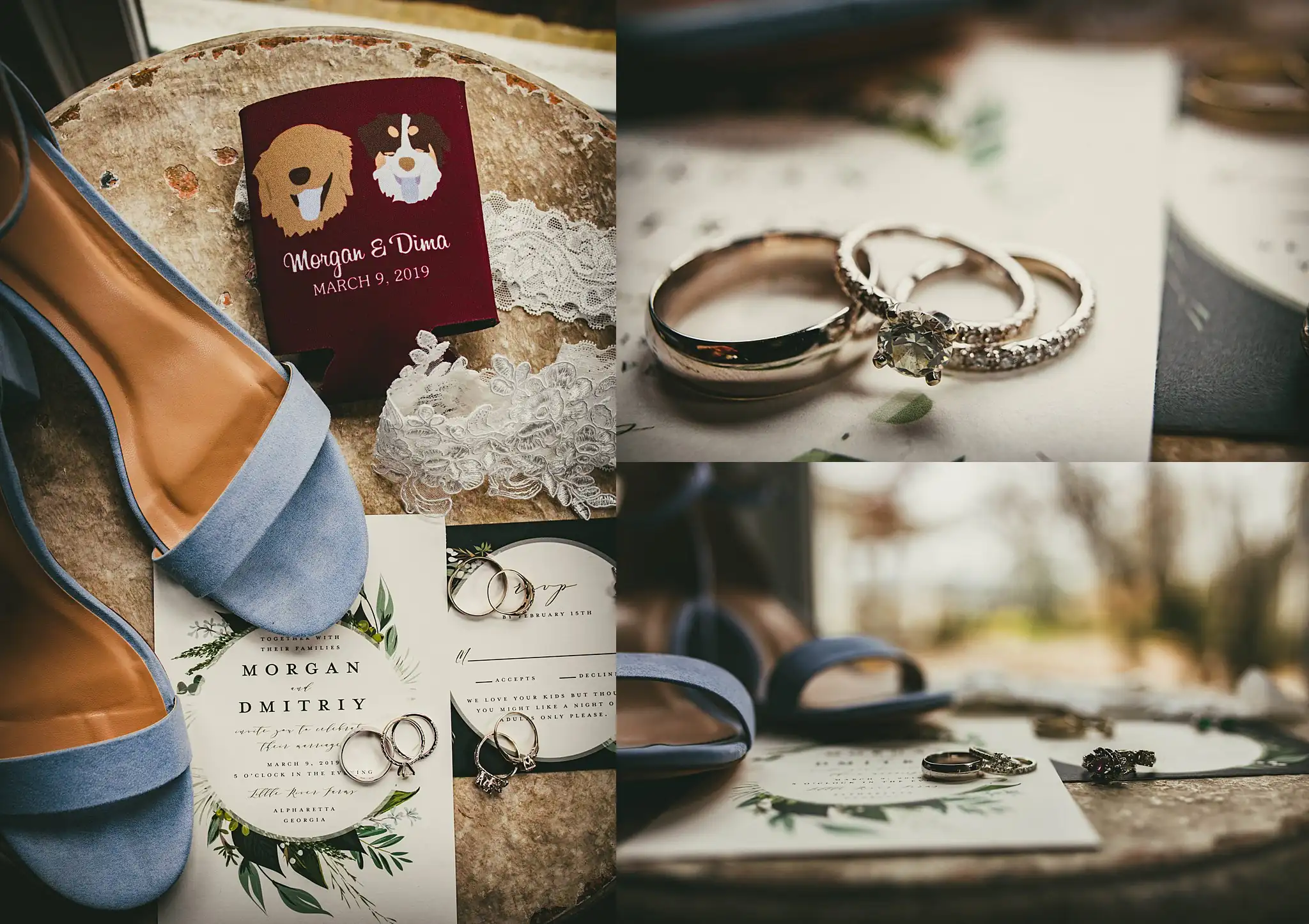 2019-04-22_0003.jpg Wedding Details: the vow book, the rings and the heels, in a set, at a wedding at Little River Farms in Milton, GA