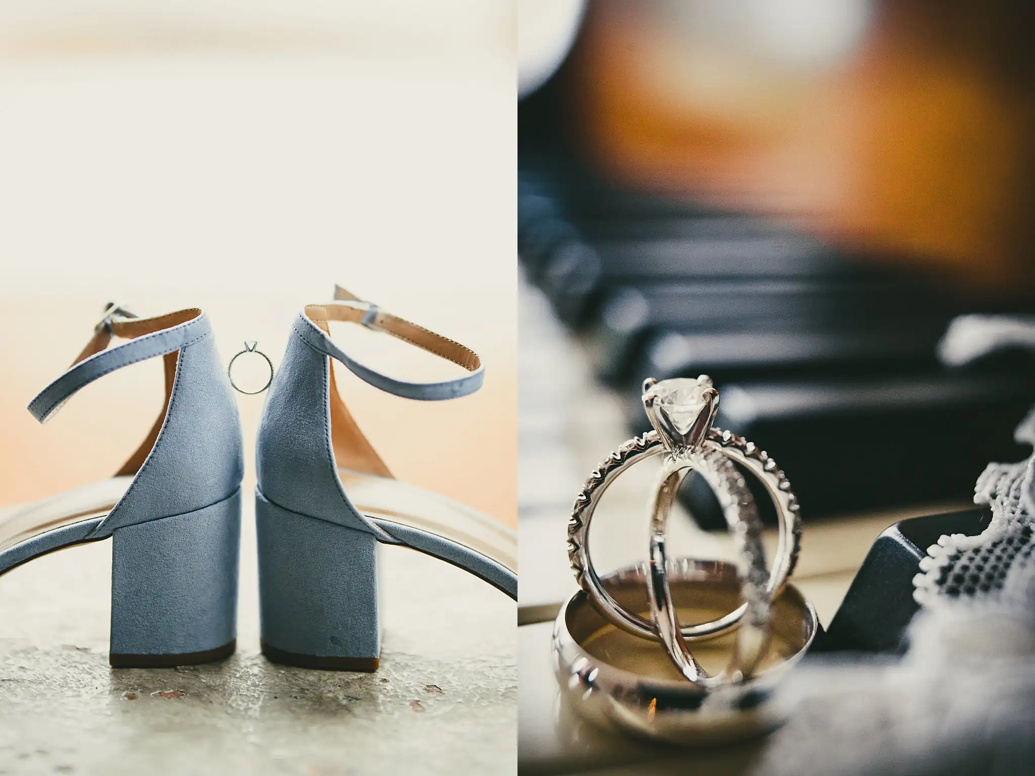 2019-04-22_0004.jpg Wedding Details: the blue heels with the engagement ring, and the bands, at a wedding at Little River Farms in Milton, GA