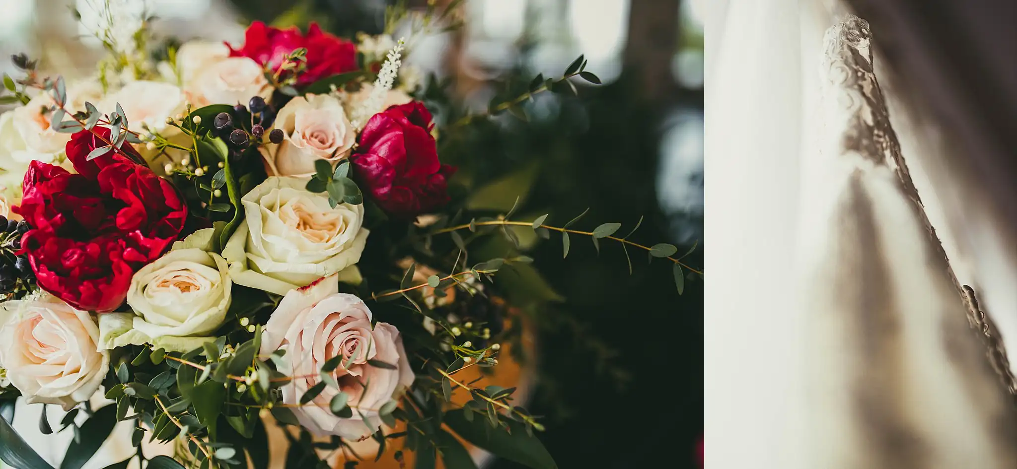 2019-04-22_0008.jpg Wedding Florals: the red and blush rose bouquet, and a lace detail, at a wedding at Little River Farms in Milton, GA