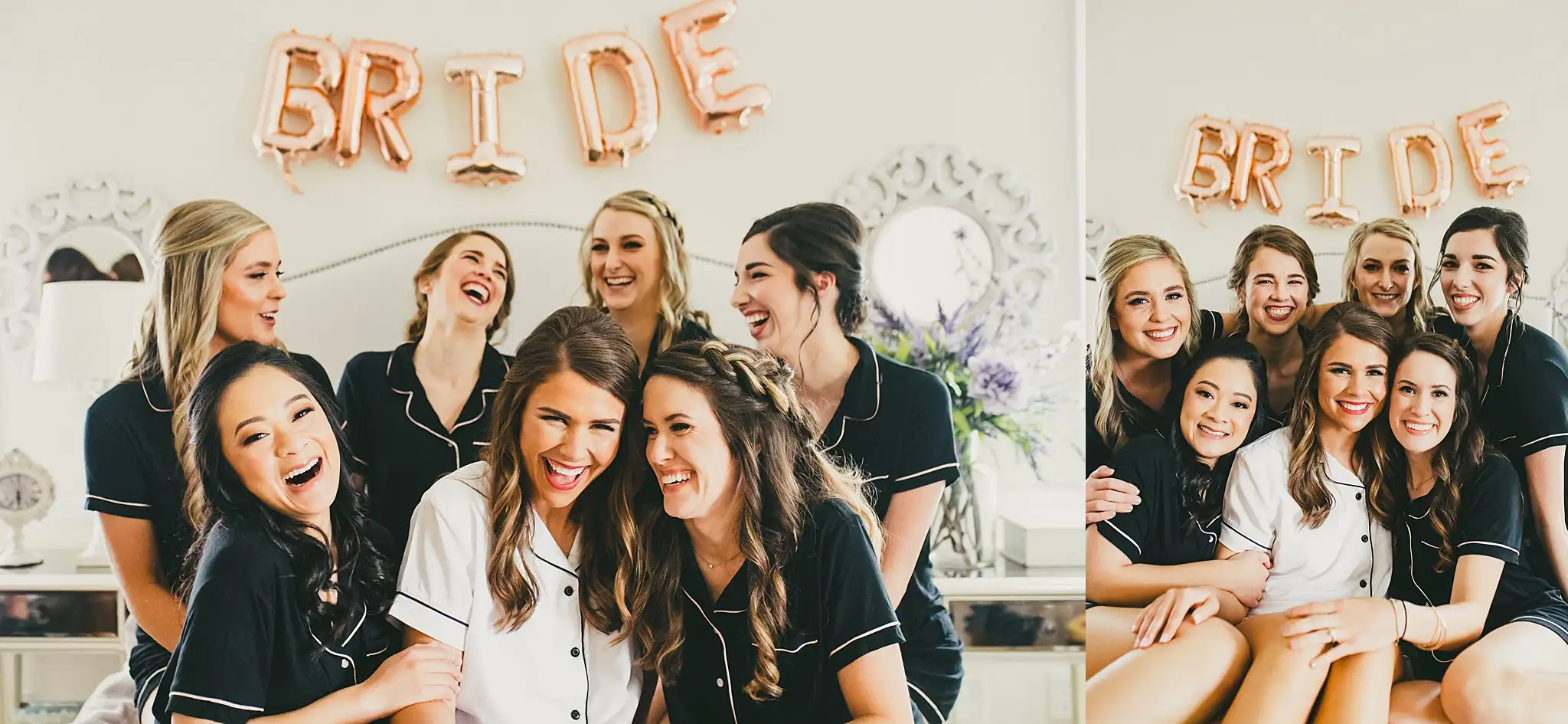 2019-04-22_0014.jpg Getting Ready: the bridesmaids in pyjamas under a BRIDE banner, before their wedding at Little River Farms in Milton, GA