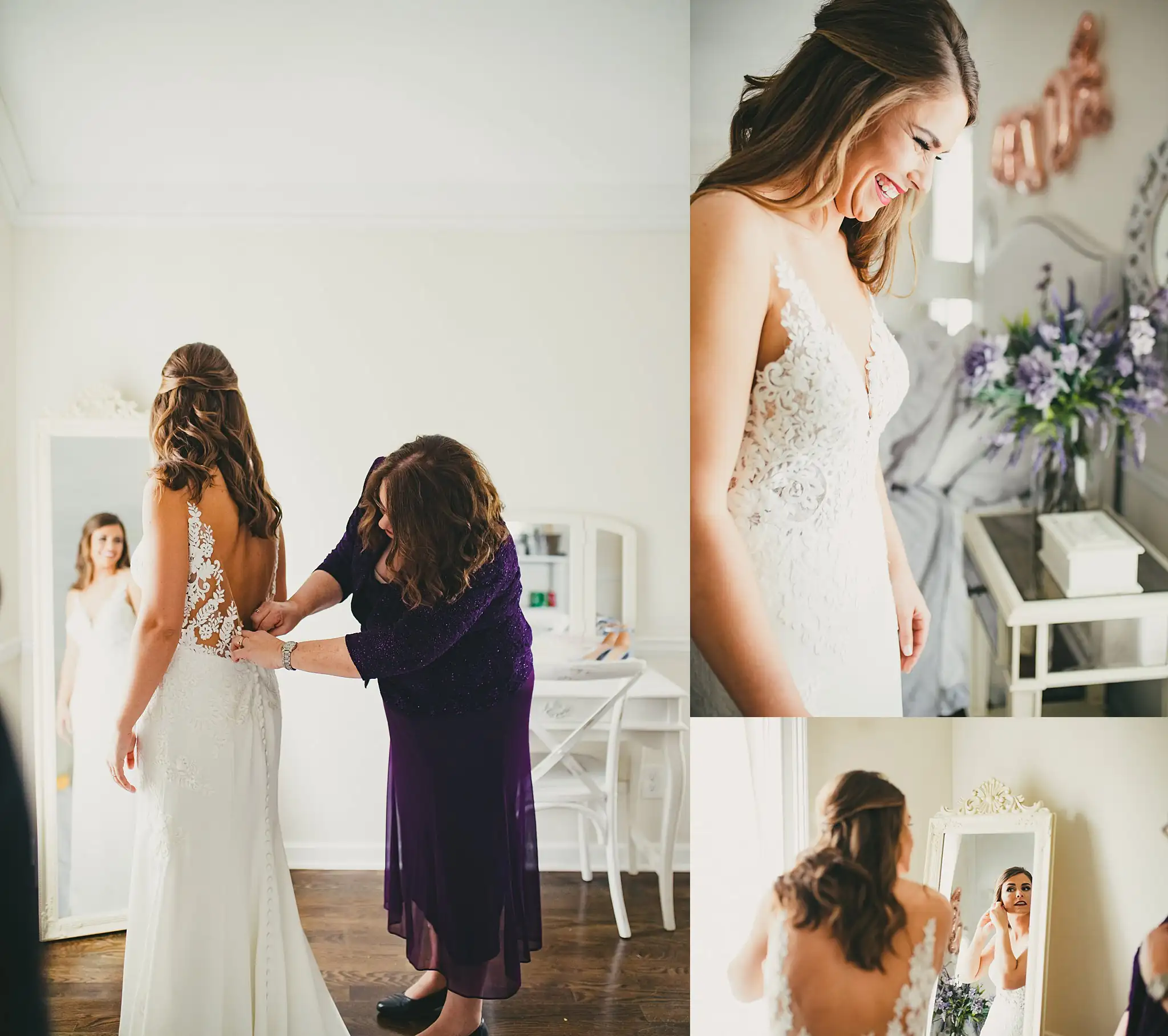 2019-04-22_0015.jpg Getting Ready: the bride being buttoned into her gown, in a set, before their wedding at Little River Farms in Milton, GA