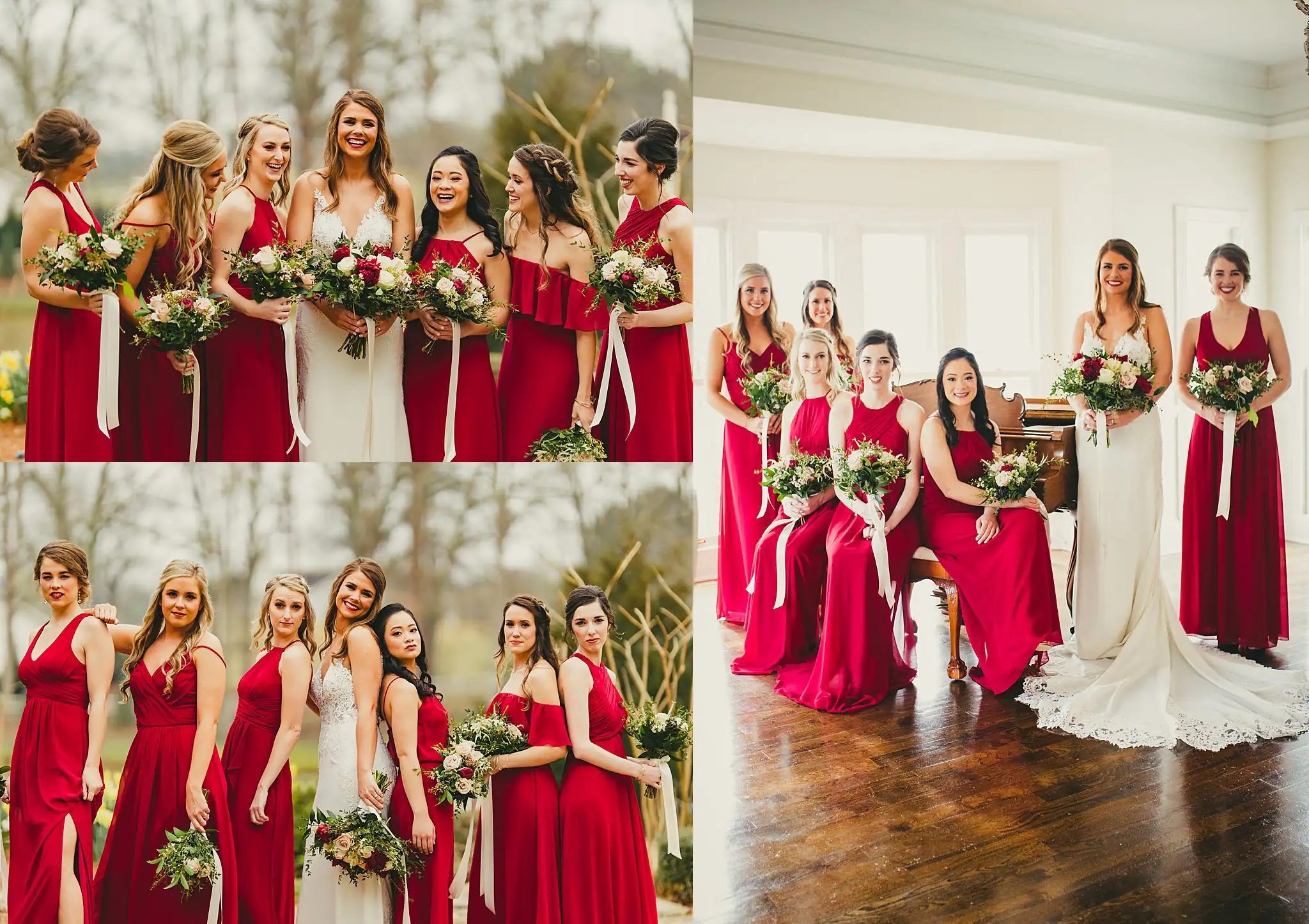 2019-04-22_0025.jpg Wedding Party: the bridesmaids in red with their bouquets, in a set, at their wedding at Little River Farms in Milton, GA