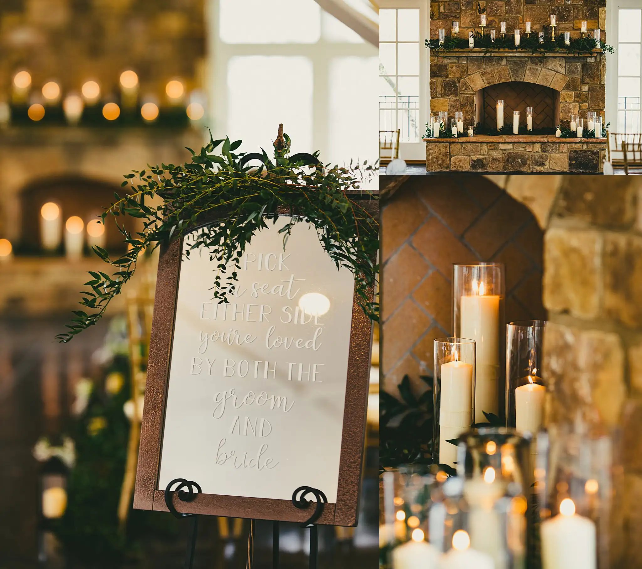 2019-04-22_0027.jpg Reception Details: a greenery wreath and candles at the stone fireplace, at their wedding at Little River Farms in Milton, GA