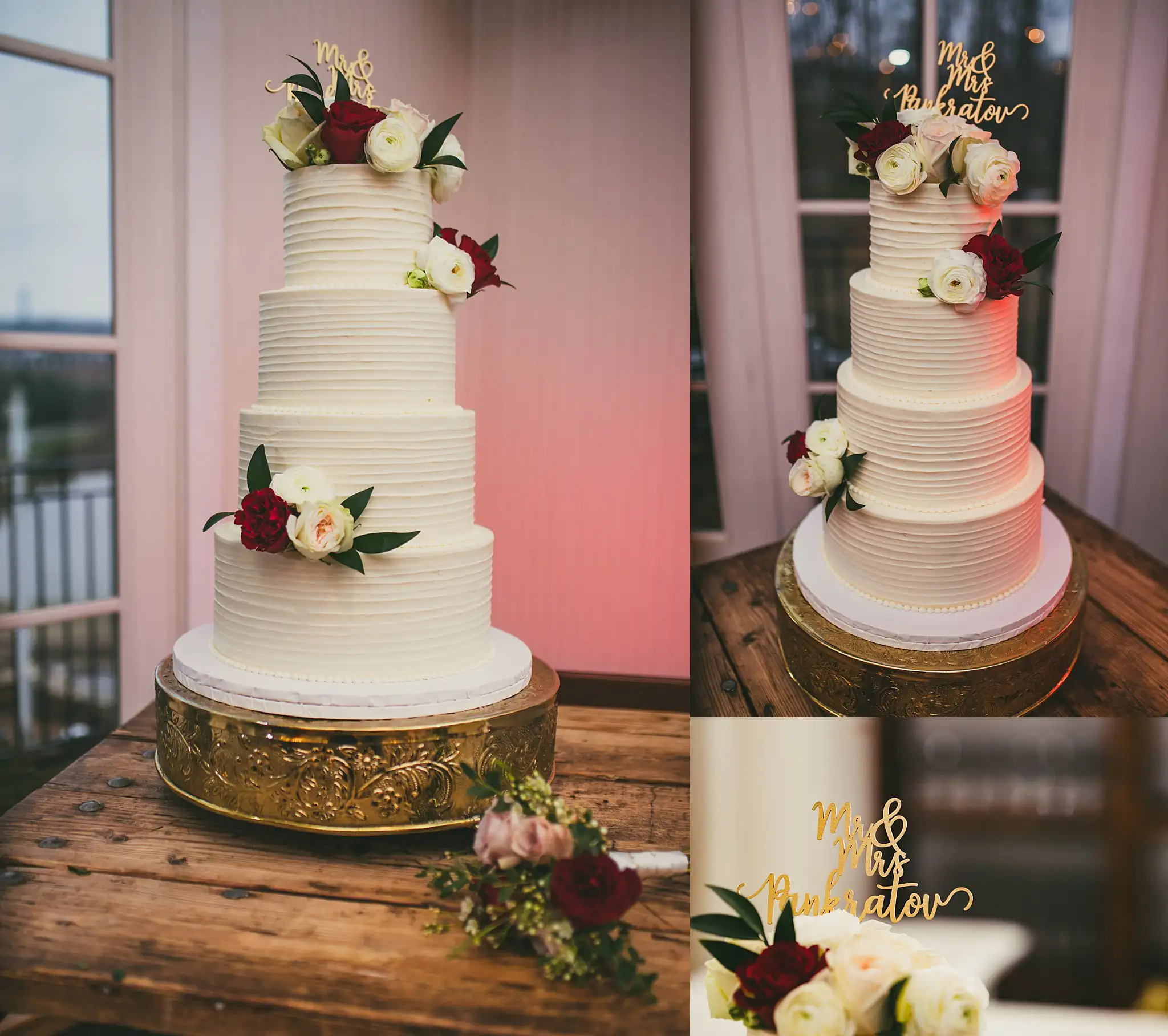 2019-04-22_0043.jpg Wedding Cake Details: the textured white cake with red and white roses, at their wedding at Little River Farms in Milton, GA
