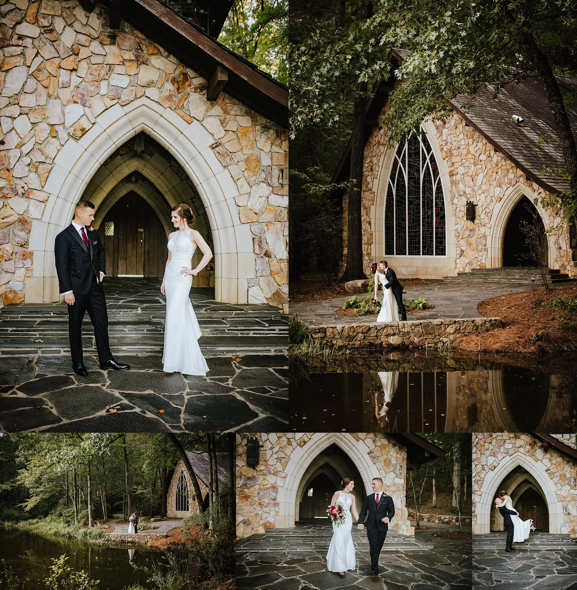 Wedding Formals: the two of them at the chapel arches and the water, in a set, at their wedding at Callaway Gardens in Pine Mountain, GA