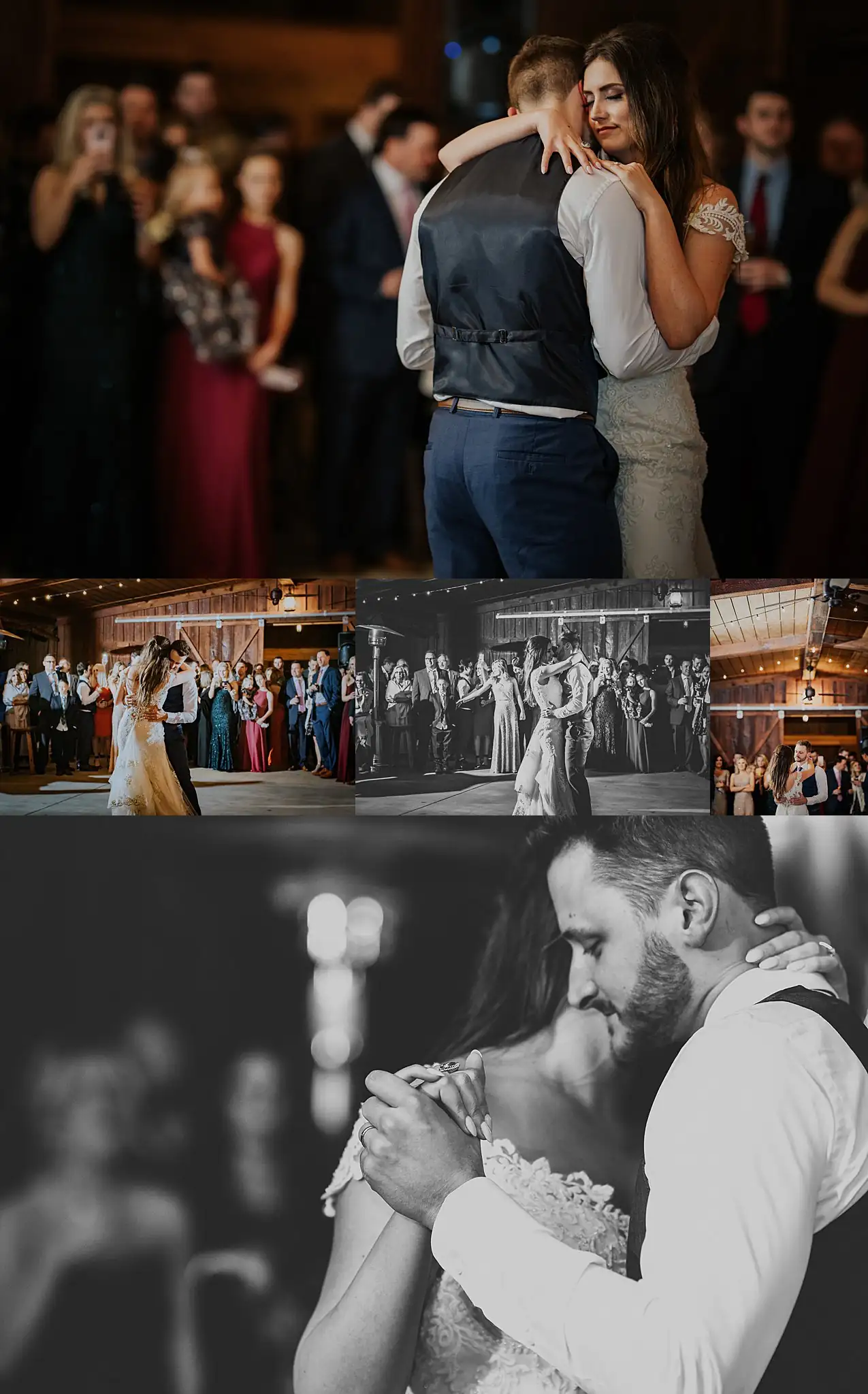 Parent Dance: the parent dances, in black and white, in a set, at their wedding at the Reid Barn in Cumming, GA