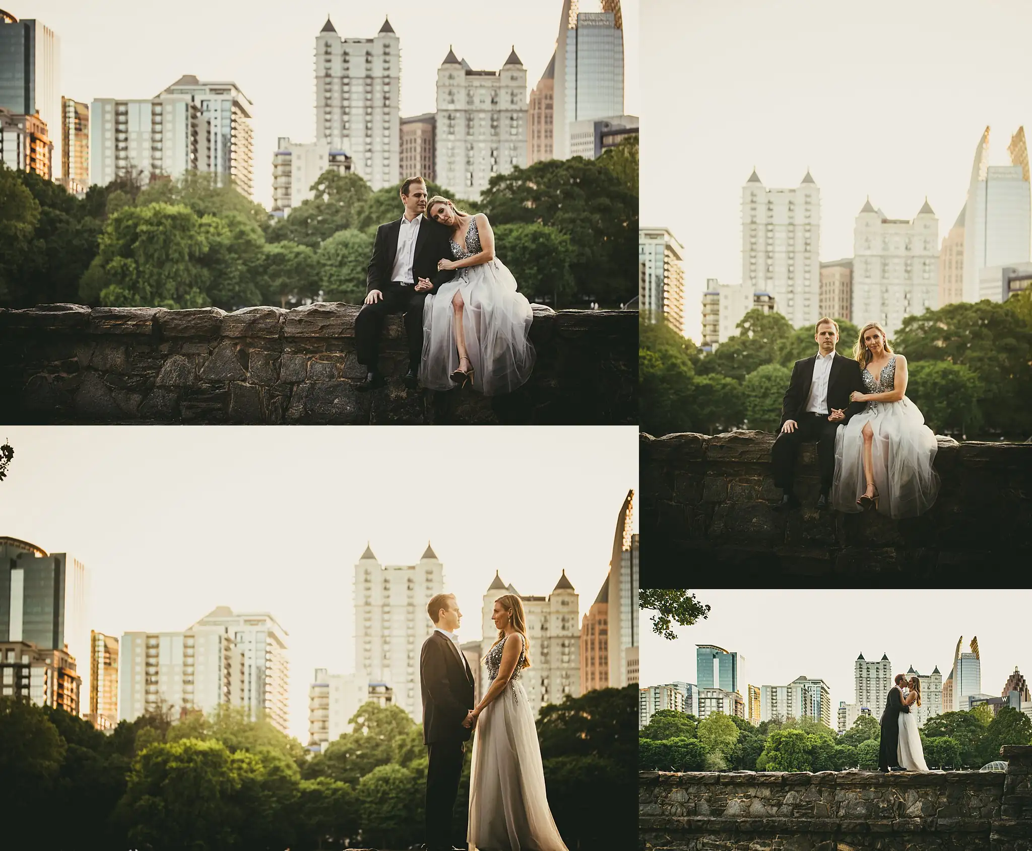AtlantaWeddingPhotographers_0356.jpg Engagement Portraits: the two of them on the rocks below the skyline, in a set, during their engagement session in Midtown Atlanta, GA