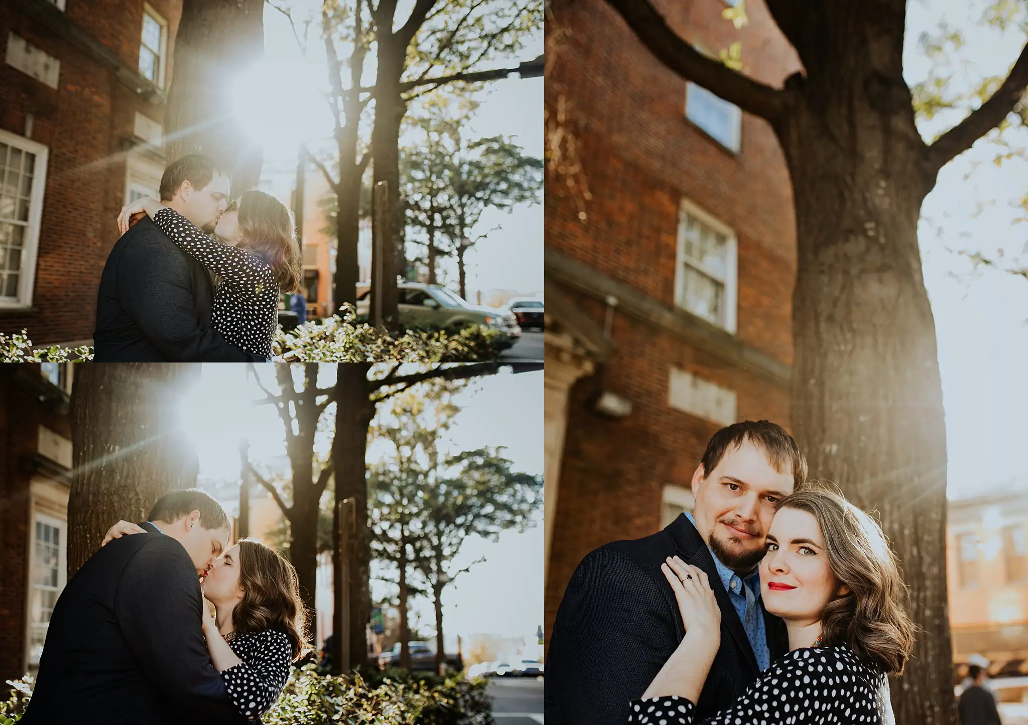 AtlantaWeddingPhotographers_0375.jpg Engagement Portraits: the couple under the bare street trees, in a set, during their engagement session in downtown Athens, GA