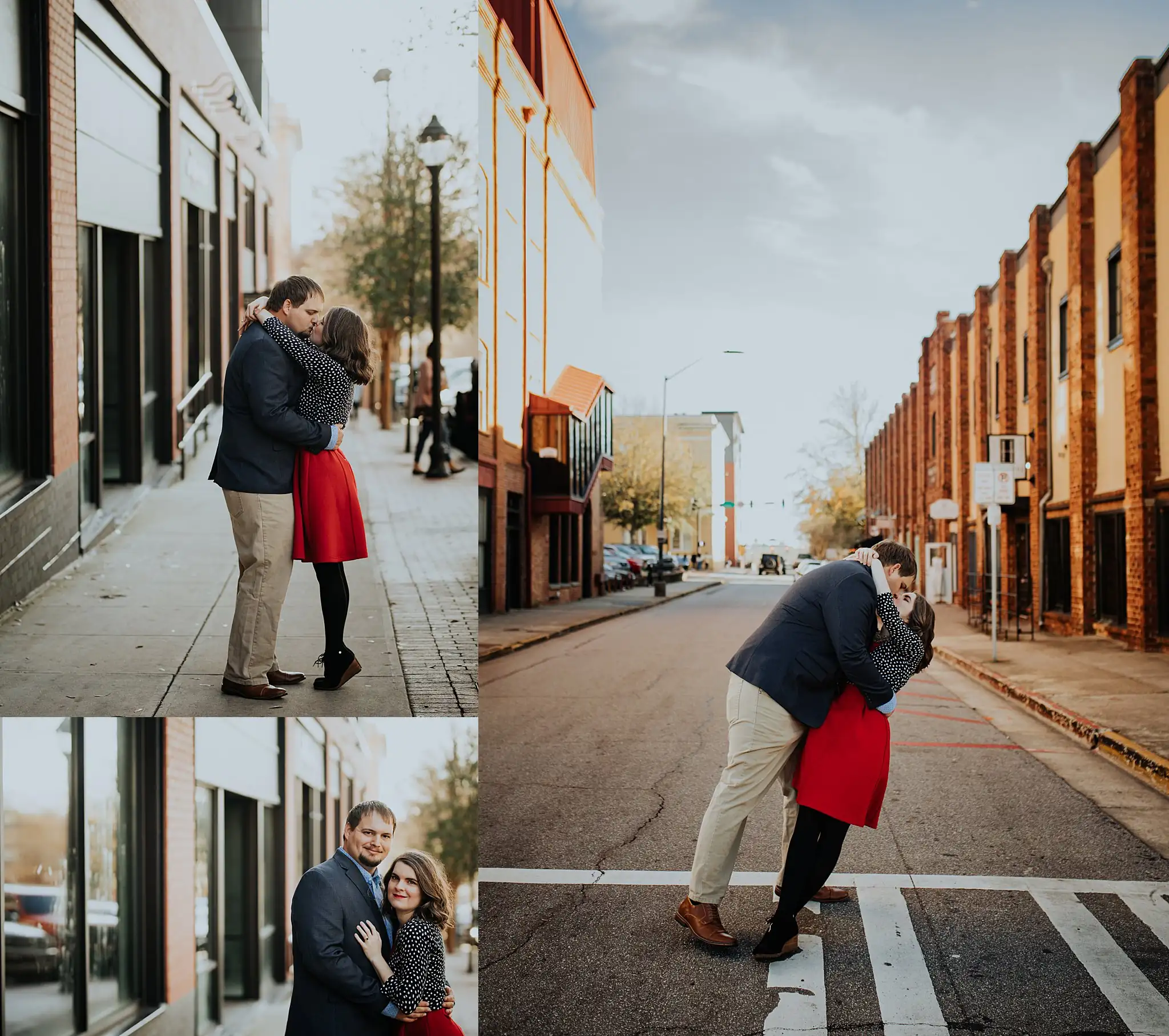AtlantaWeddingPhotographers_0378.jpg Engagement Portraits: the couple dipping in the middle of the street, in a set, during their engagement session in downtown Athens, GA