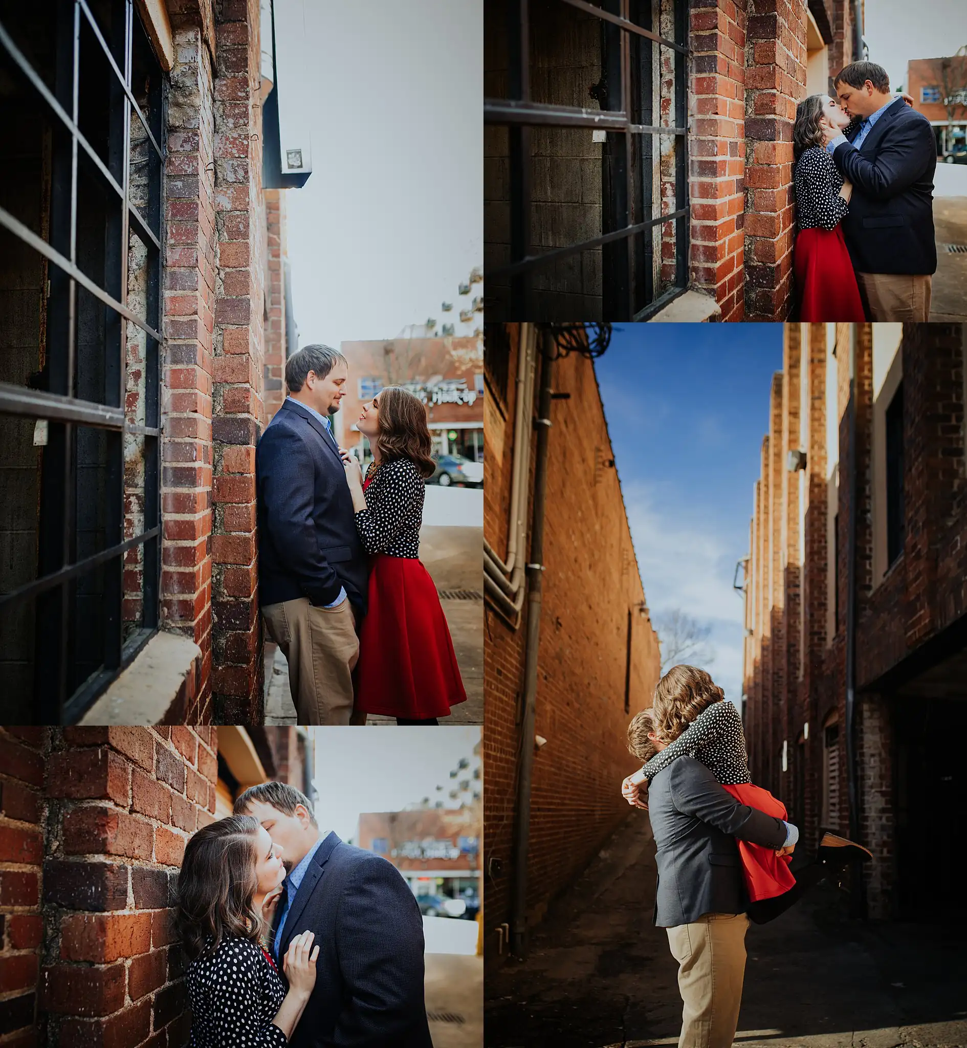 AtlantaWeddingPhotographers_0379.jpg Engagement Portraits: him lifting her in the brick alley, in a set, during their engagement session in downtown Athens, GA