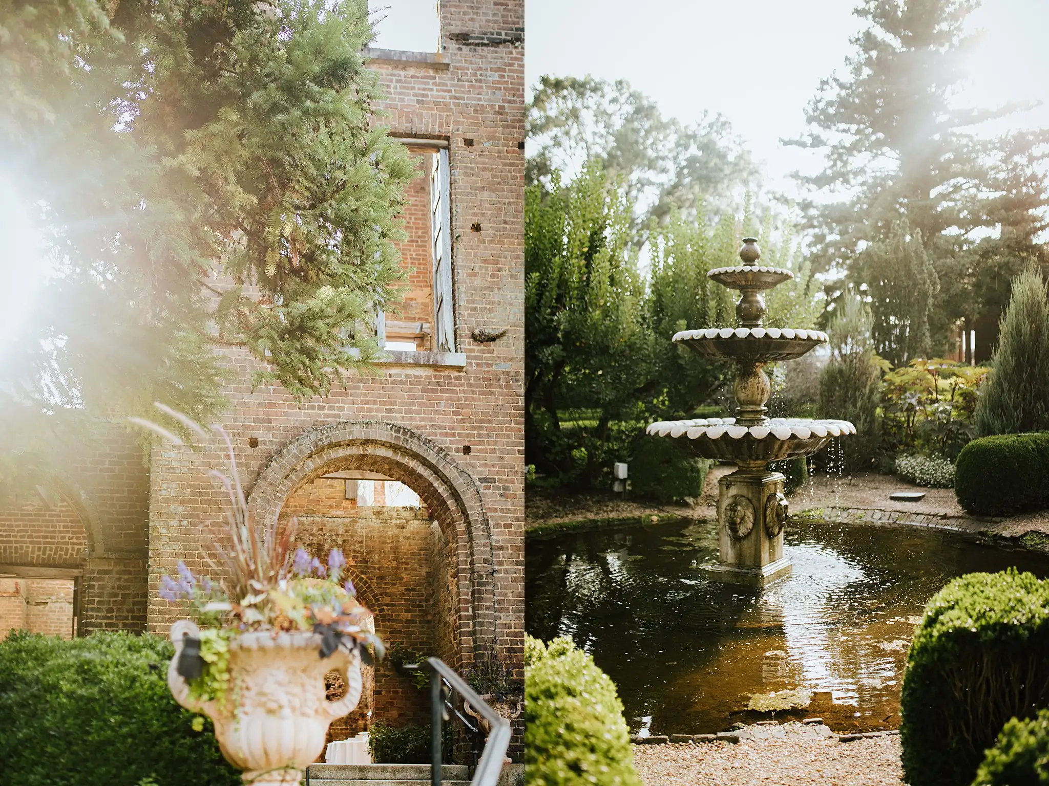 AtlantaWeddingPhotographers_0487.jpg Wedding Formals: the brick archway and the fountain in the garden, in a set, at a wedding at Barnsley Gardens Resort in Adairsville, GA