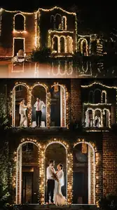 Wedding Formals: the couple in the lit arches of the ruins after dark, in a set, at their wedding at Barnsley Gardens Resort in Adairsville, GA