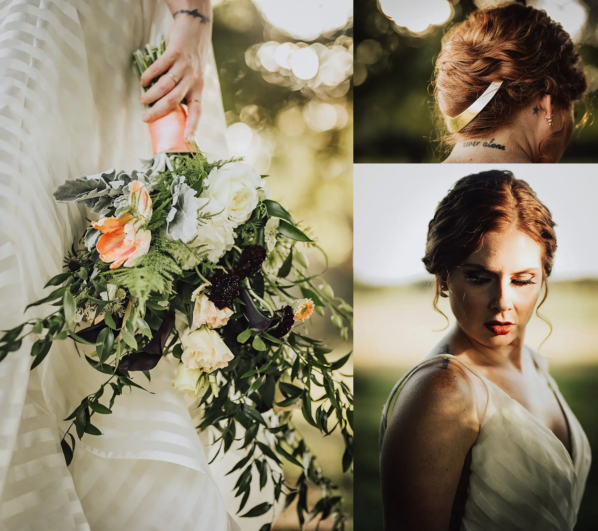 AtlantaWeddingPhotographers_0503.jpg Wedding Florals: the trailing bouquet and her pinned hair, in a set, at a Wedding styled shoot at The Venue at Murphy Lane in Newnan, GA