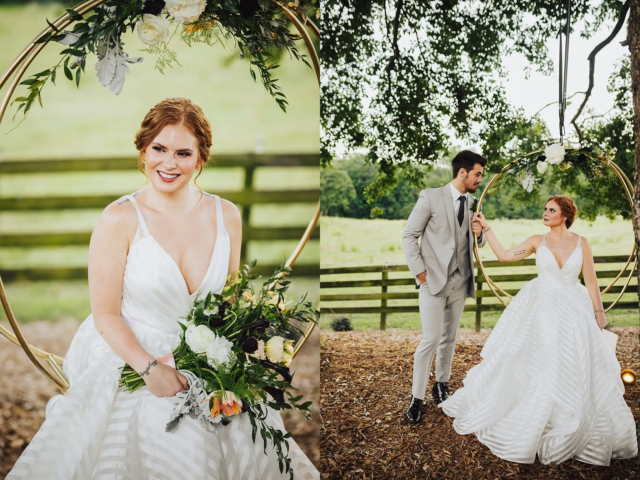 AtlantaWeddingPhotographers_0505.jpg Bridal Portraits: the bride at the greenery-wrapped hoop, in a set, at a Wedding styled shoot at The Venue at Murphy Lane in Newnan, GA