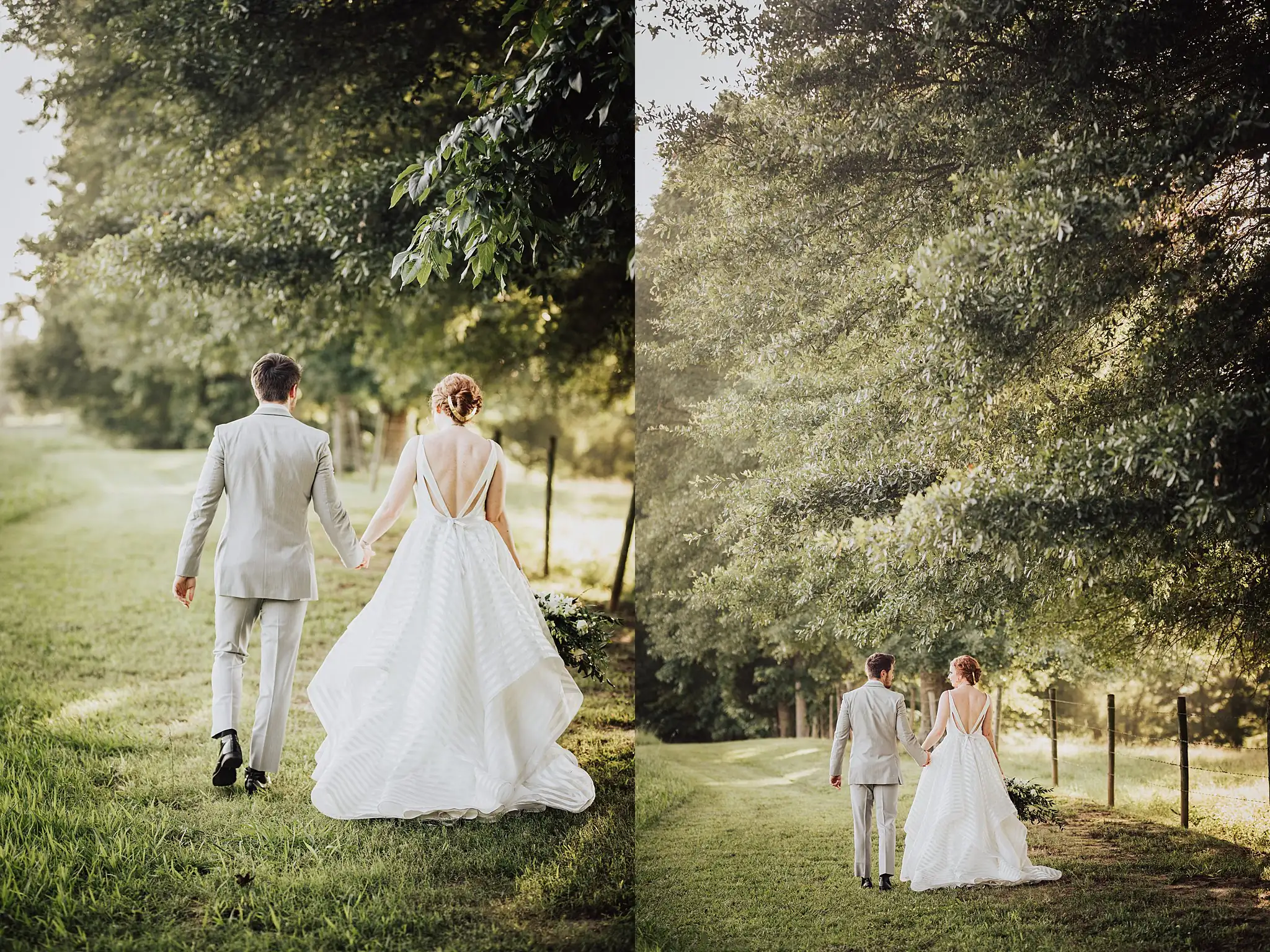 AtlantaWeddingPhotographers_0509.jpg Wedding Formals: the couple walking away down the tree line, in a set, at a Wedding styled shoot at The Venue at Murphy Lane in Newnan, GA