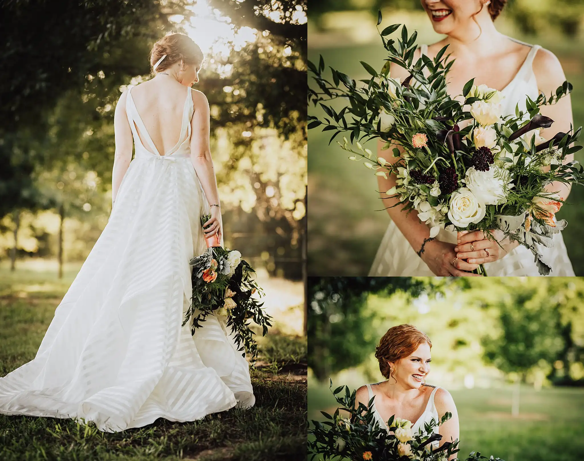 AtlantaWeddingPhotographers_0510.jpg Bridal Portraits: the open back of the gown and the trailing greenery, in a set, at a Wedding styled shoot at The Venue at Murphy Lane in Newnan, GA