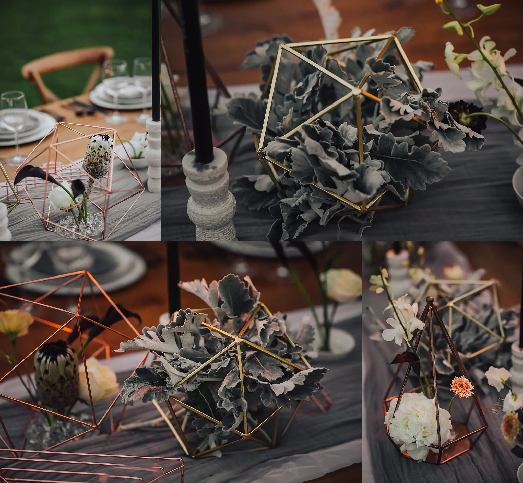 AtlantaWeddingPhotographers_0515.jpg Reception Details: copper frames and eucalyptus along the table, in a set, at a Wedding styled shoot at The Venue at Murphy Lane in Newnan, GA