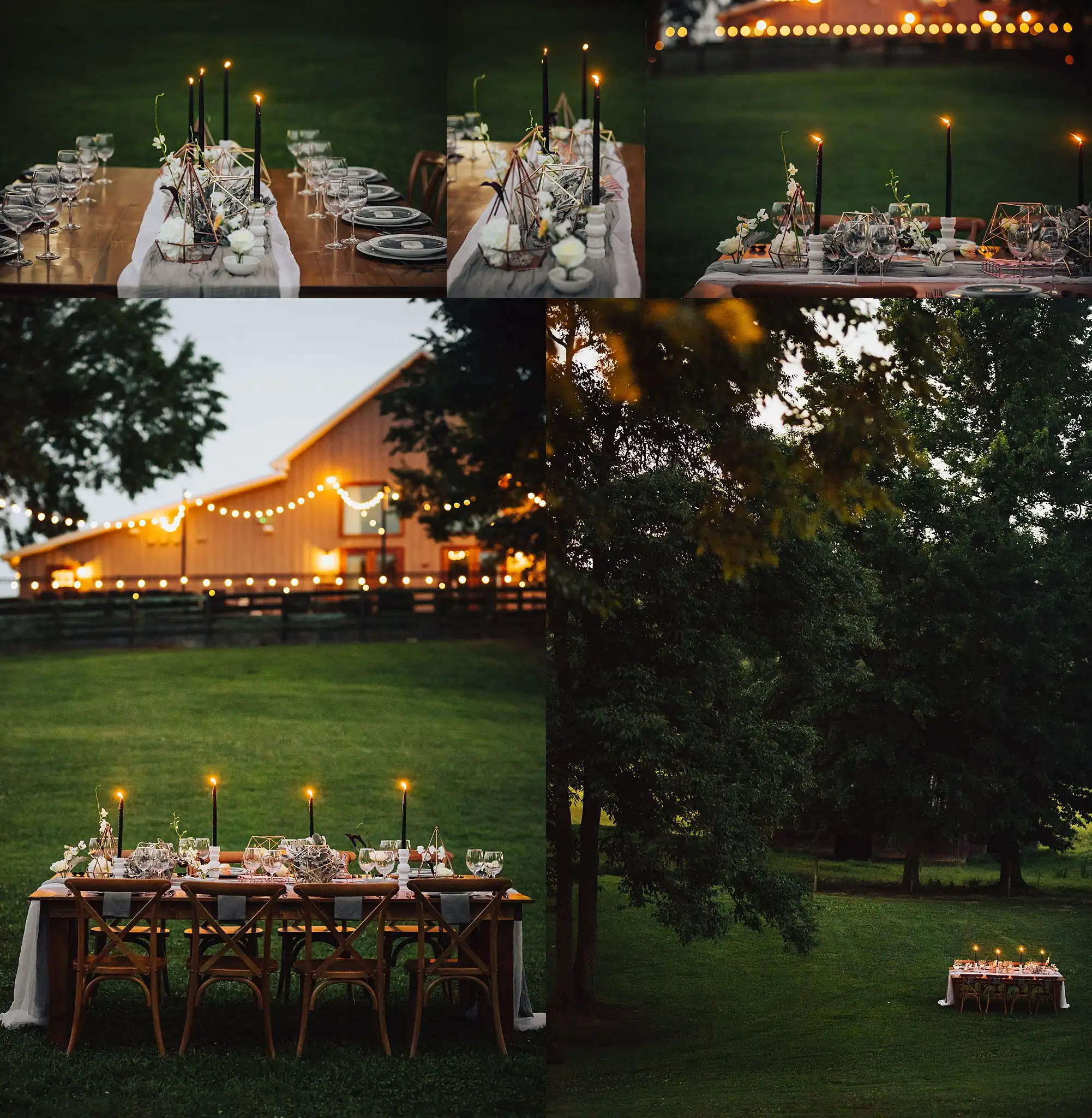 AtlantaWeddingPhotographers_0516.jpg Reception Details: the long table lit with candles outdoors, in a set, at a Wedding styled shoot at The Venue at Murphy Lane in Newnan, GA