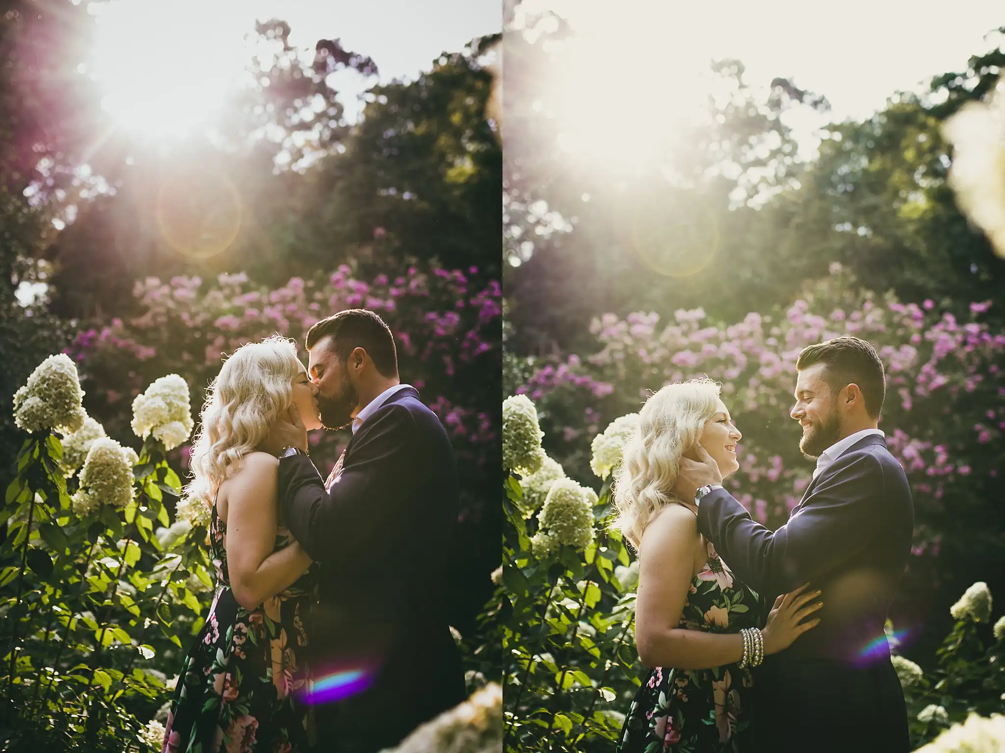 AtlantaWeddingPhotographers_0558.jpg Engagement Portraits: the couple among the crepe myrtle, in a set, during their engagement session at Cator Woolford Gardens in Atlanta, GA
