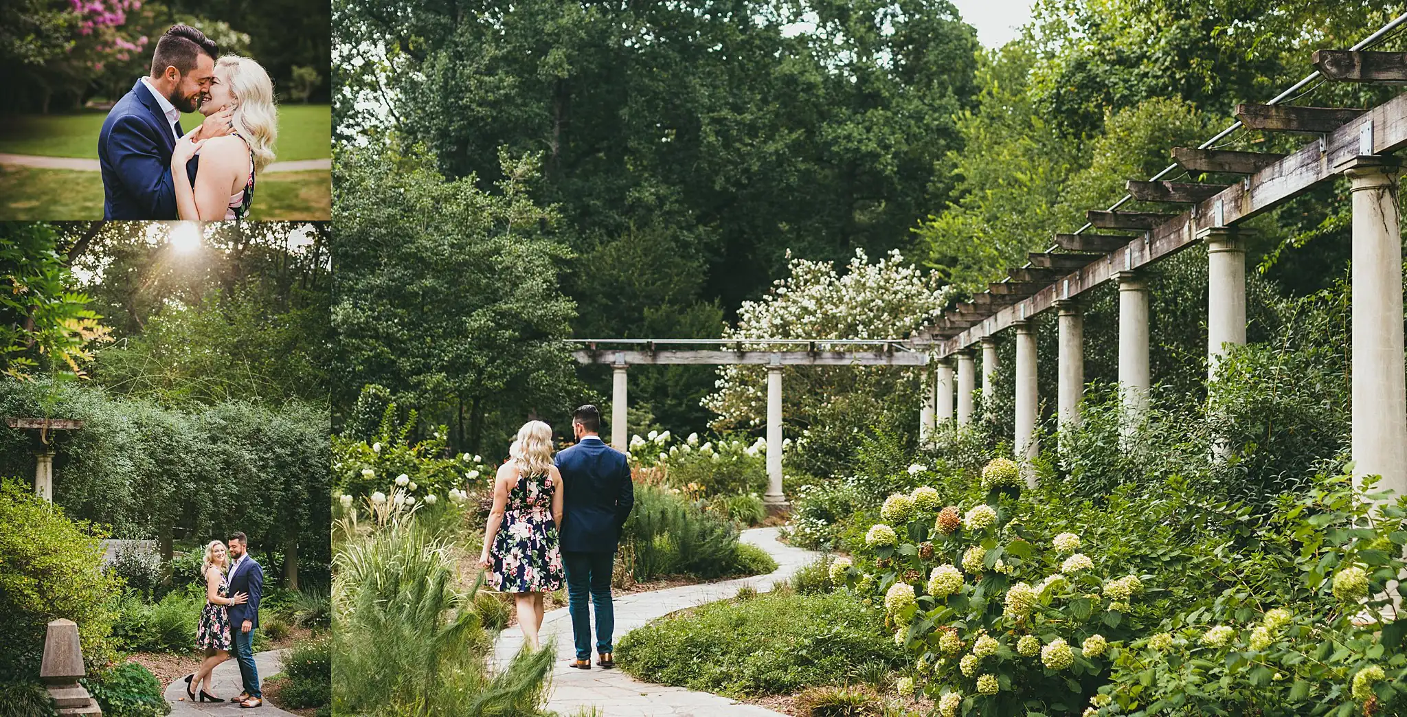 AtlantaWeddingPhotographers_0561.jpg Engagement Portraits: the two of them on the colonnade path, in a set, during their engagement session at Cator Woolford Gardens in Atlanta, GA