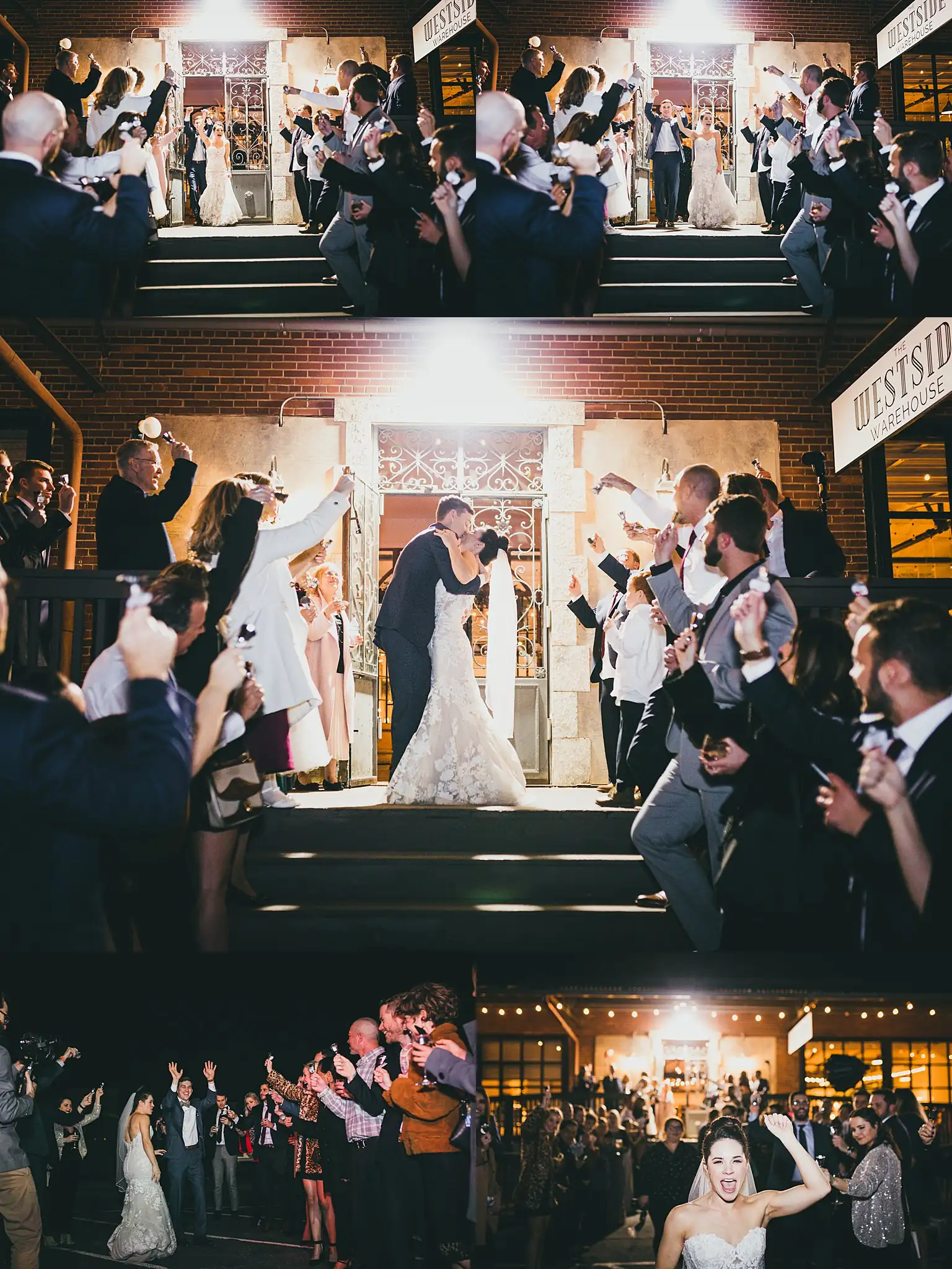 Send-Off: the send-off through the guests, in a set, at their wedding at the Westside Warehouse in Atlanta, GA