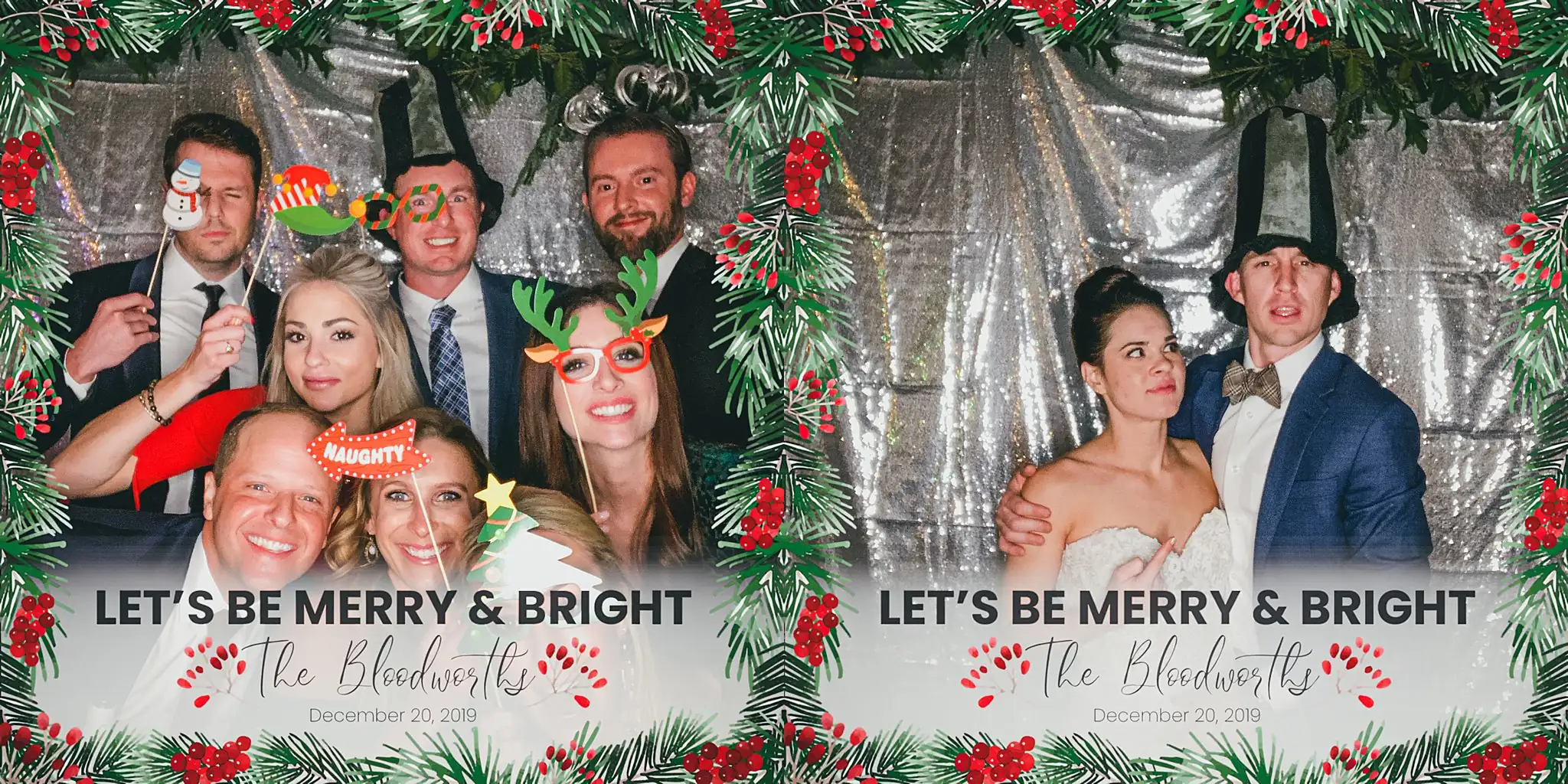 Reception Details: a printed photo-booth strip in its holly border, at a wedding at the Westside Warehouse in Atlanta, GA