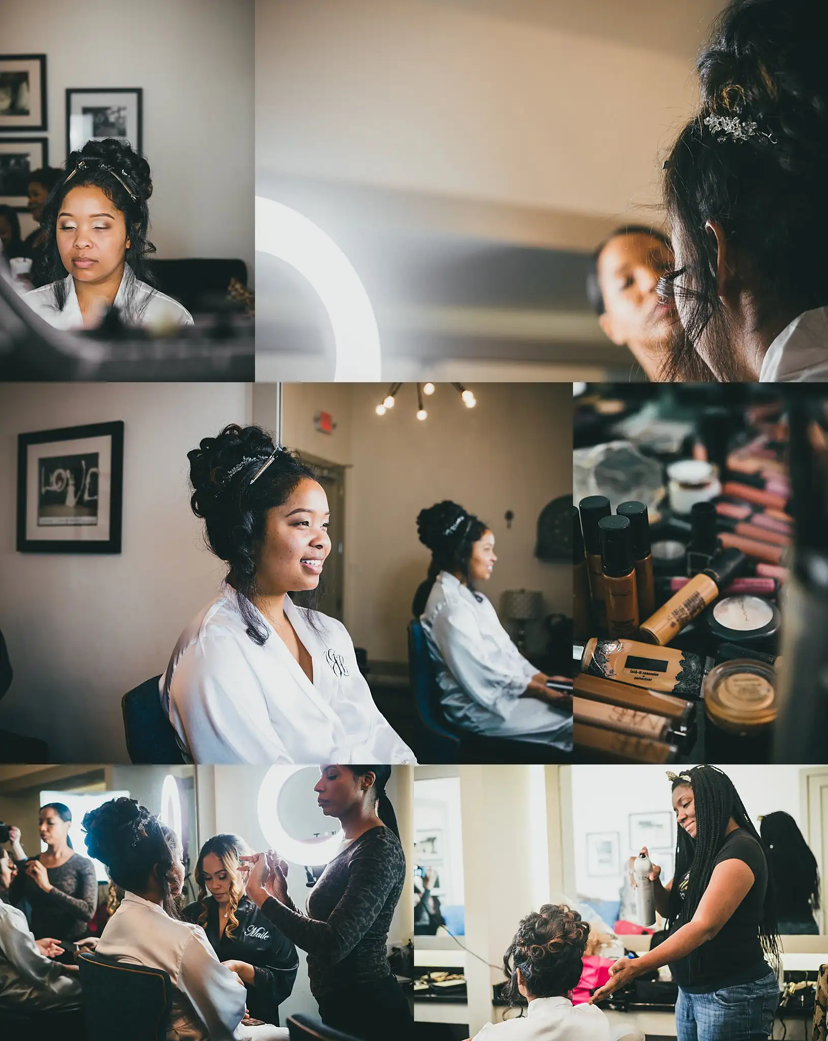AtlantaWeddingPhotographers_0655.jpg Getting Ready: hair and makeup being finished, in a set, before their wedding at the Country Club of the South in Johns Creek, GA