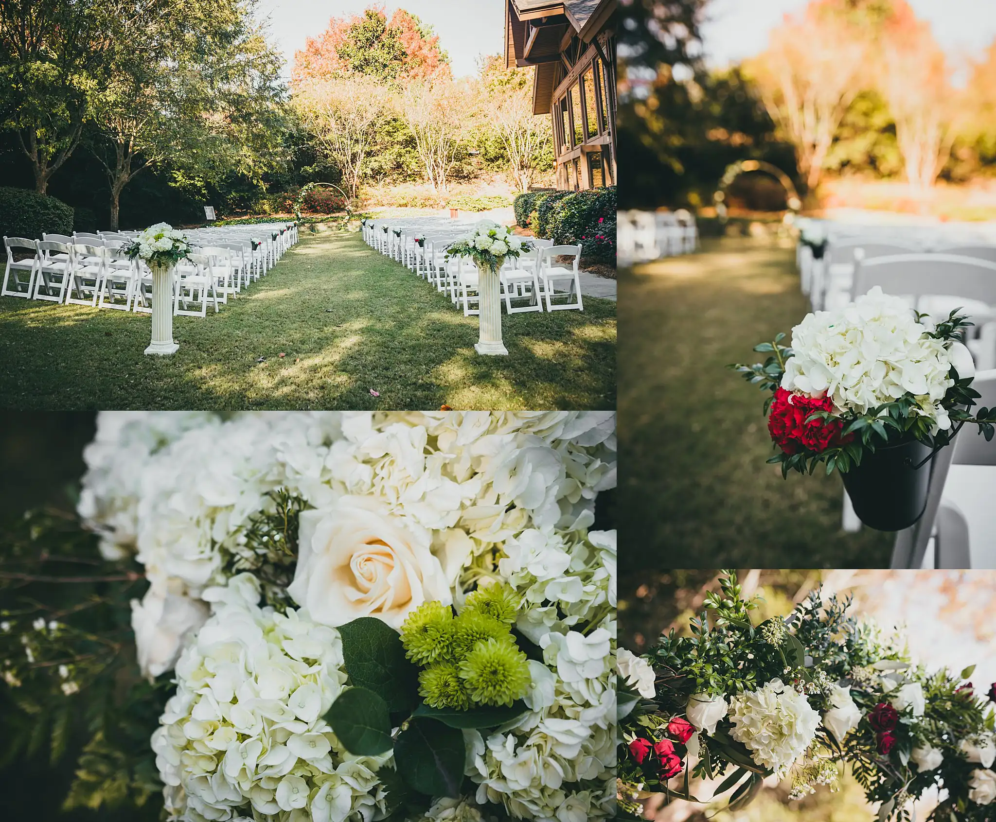 AtlantaWeddingPhotographers_0660.jpg Wedding Ceremony: the lawn set with white chairs and flowers, in a set, at a wedding at the Country Club of the South in Johns Creek, GA