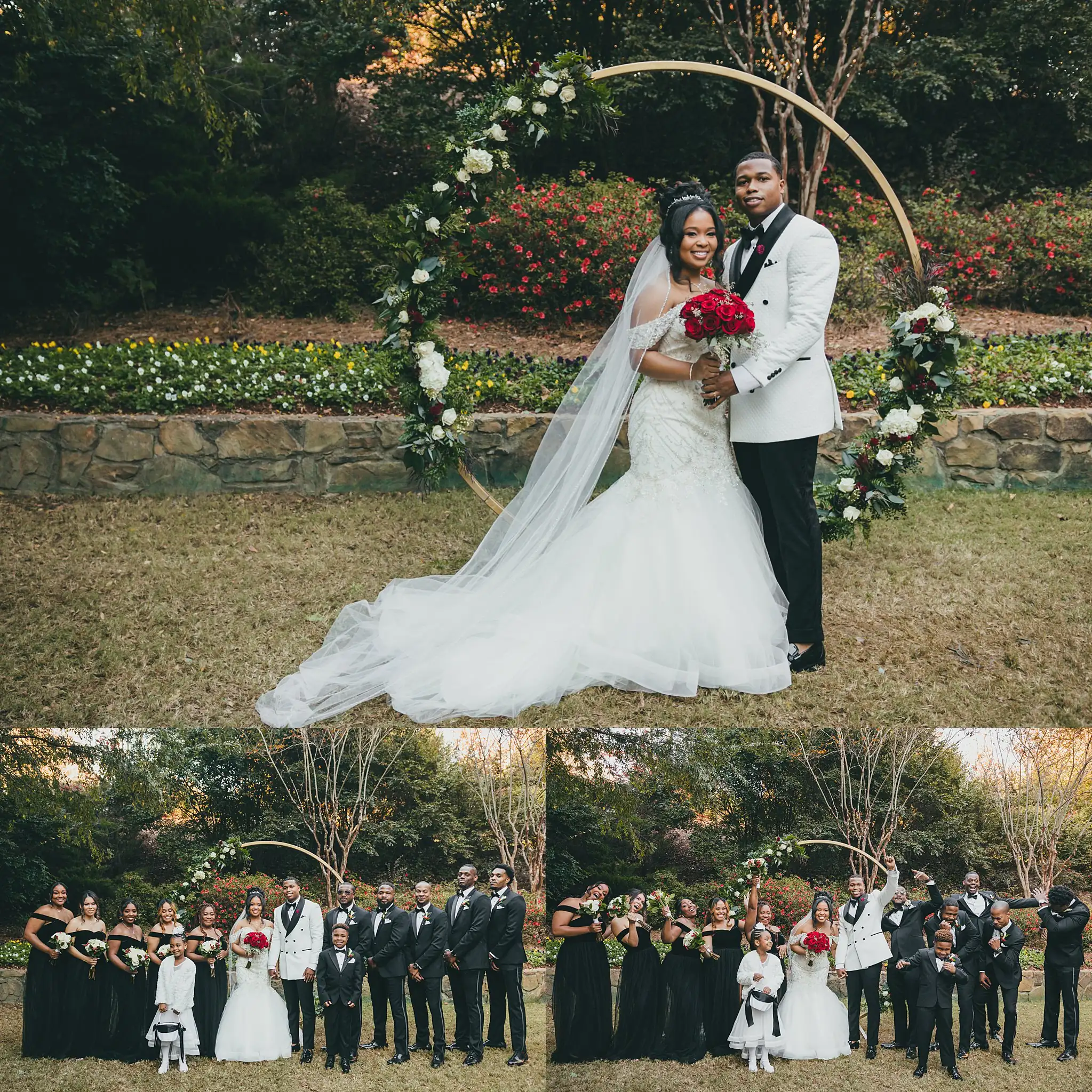 AtlantaWeddingPhotographers_0668.jpg Wedding Formals: the couple beneath the flowered hoop, in a set, at their wedding at the Country Club of the South in Johns Creek, GA