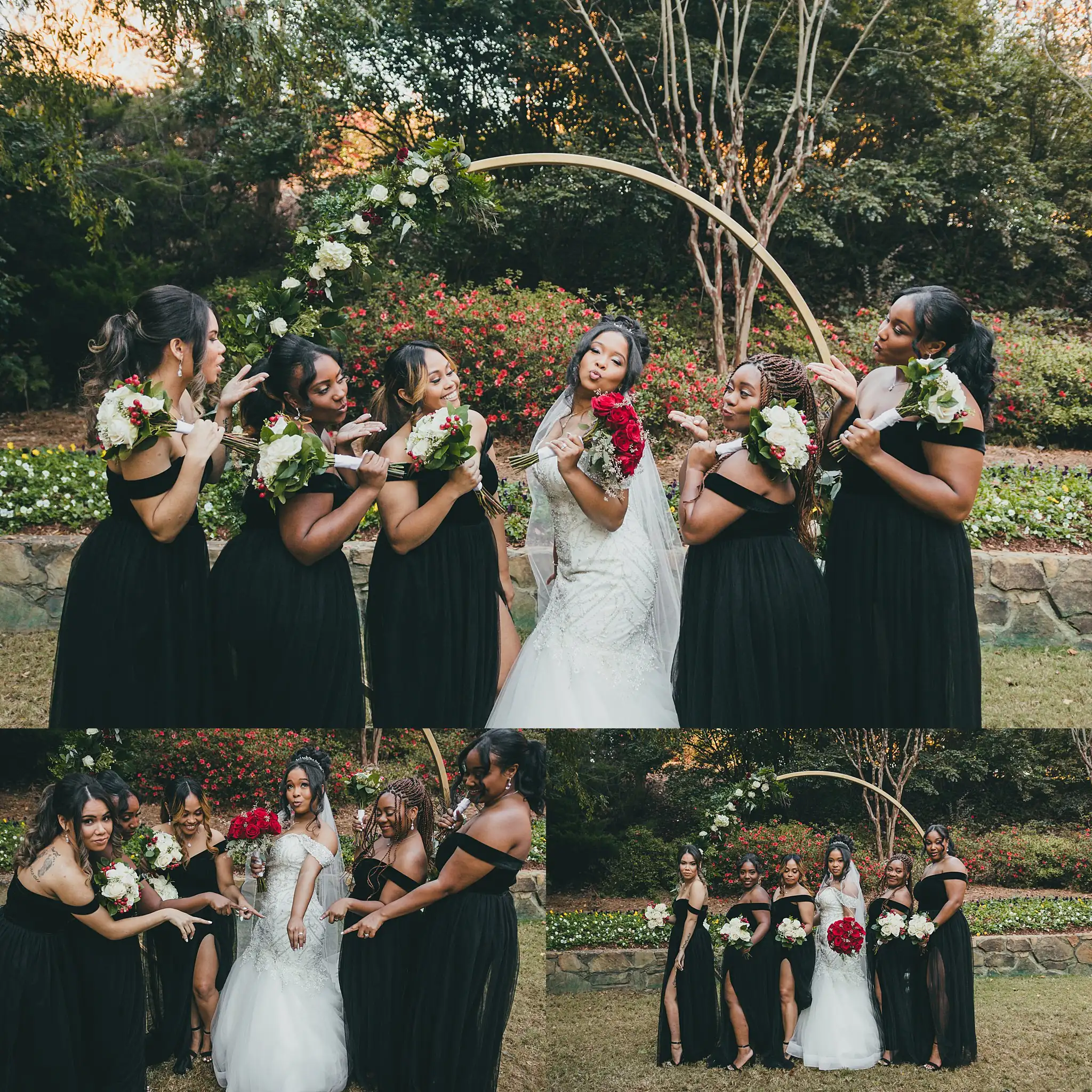 AtlantaWeddingPhotographers_0669.jpg Wedding Party: the bride with her bridesmaids in black, in a set, at their wedding at the Country Club of the South in Johns Creek, GA
