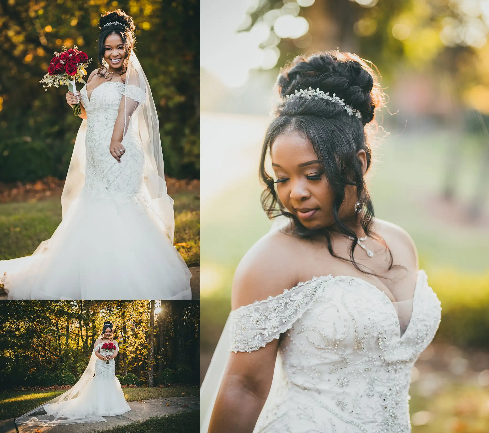 AtlantaWeddingPhotographers_0672.jpg Bridal Portraits: the bride with her red bouquet and jeweled headpiece, in a set, at their wedding at the Country Club of the South in Johns Creek, GA