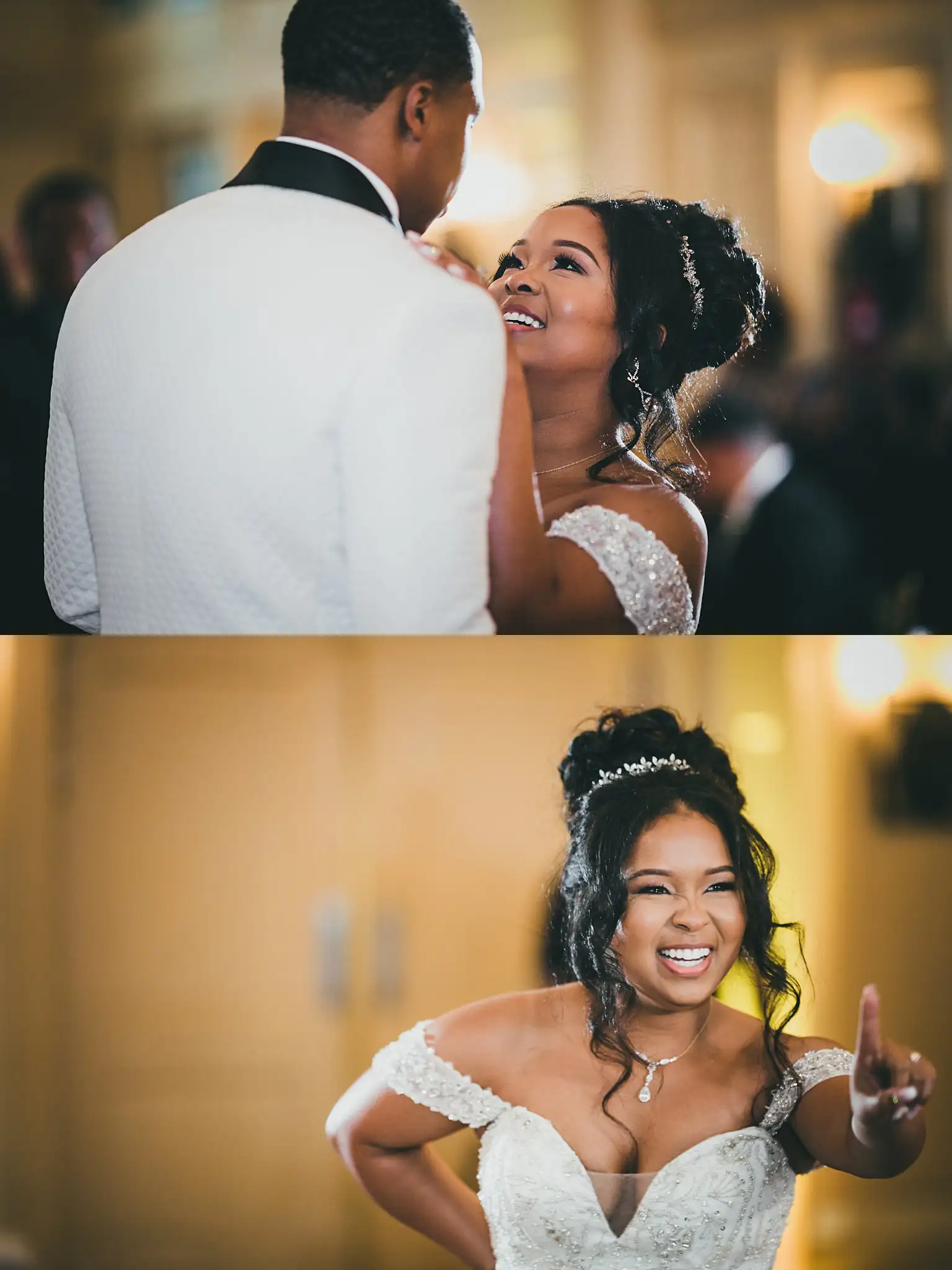 AtlantaWeddingPhotographers_0680.jpg First Dance: dancing close, the bride laughing, in a set, at their wedding at the Country Club of the South in Johns Creek, GA