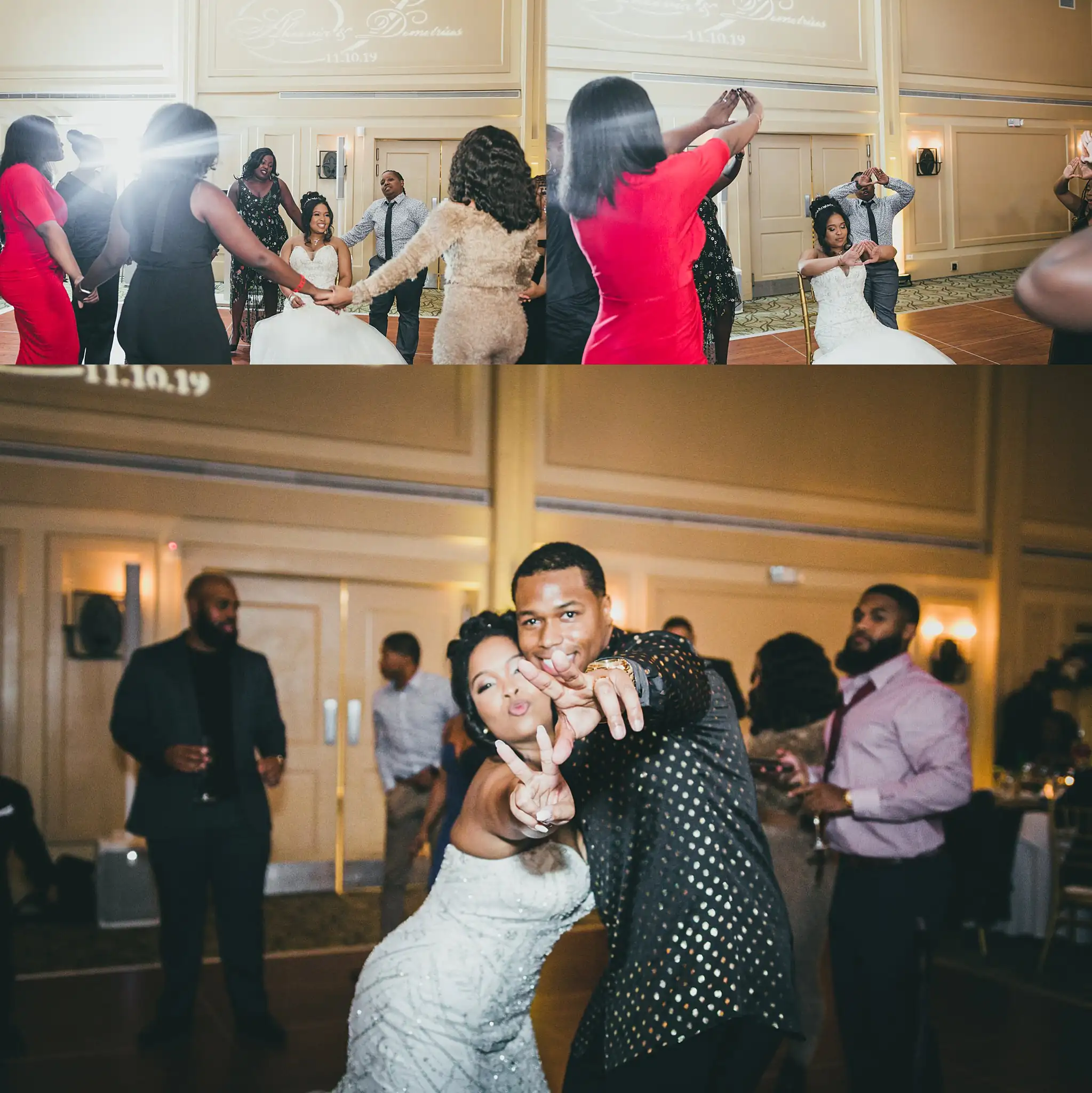 AtlantaWeddingPhotographers_0686.jpg Wedding Reception: the dancing going on under the monogram light, in a set, at their wedding at the Country Club of the South in Johns Creek, GA