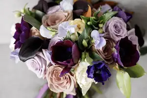 Moody purple and mauve wedding bouquet by Rhapsody in Blooms