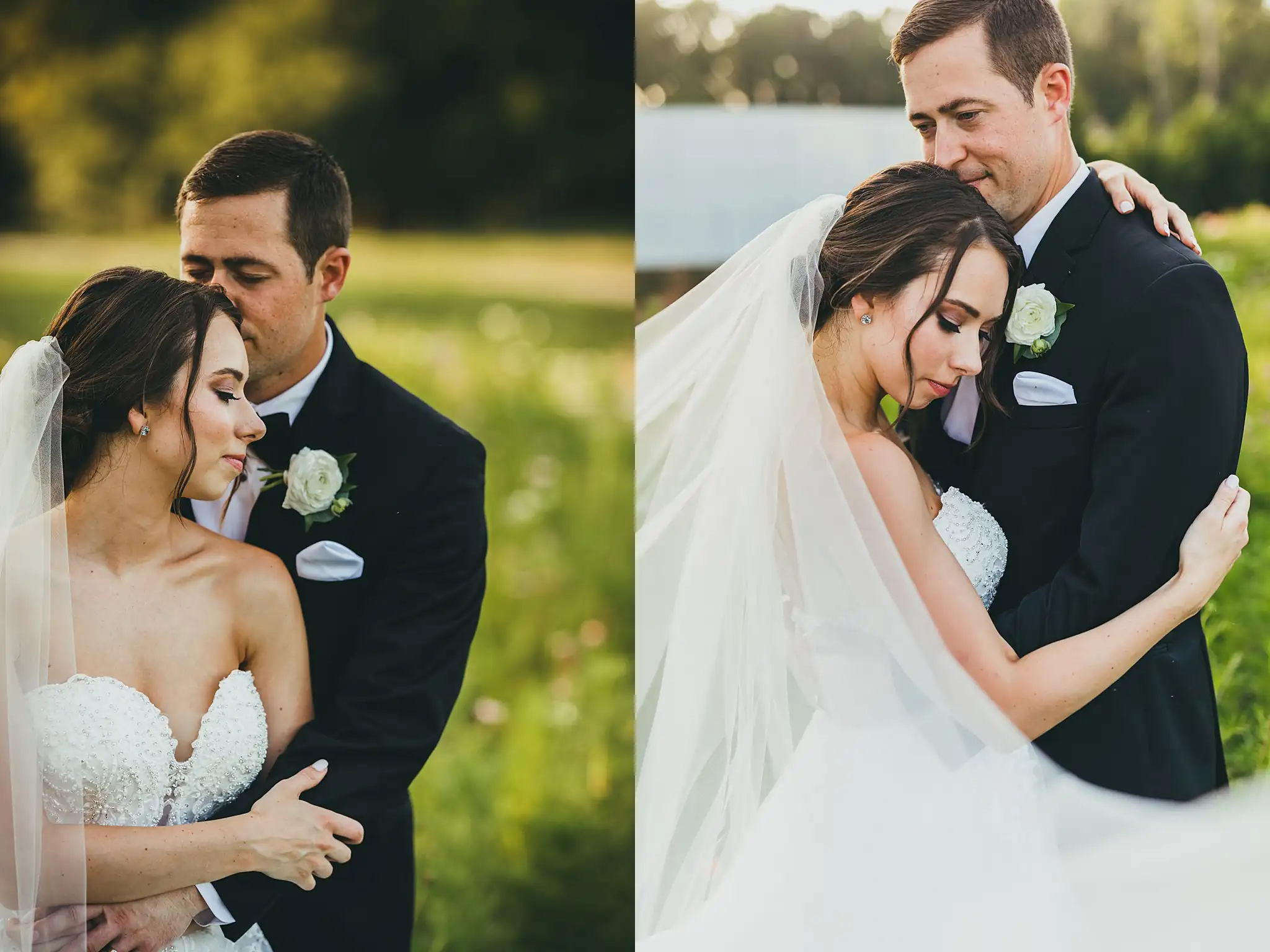 Wedding Formals: the couple close beneath her veil, at their wedding at Little River Farms in Milton, GA