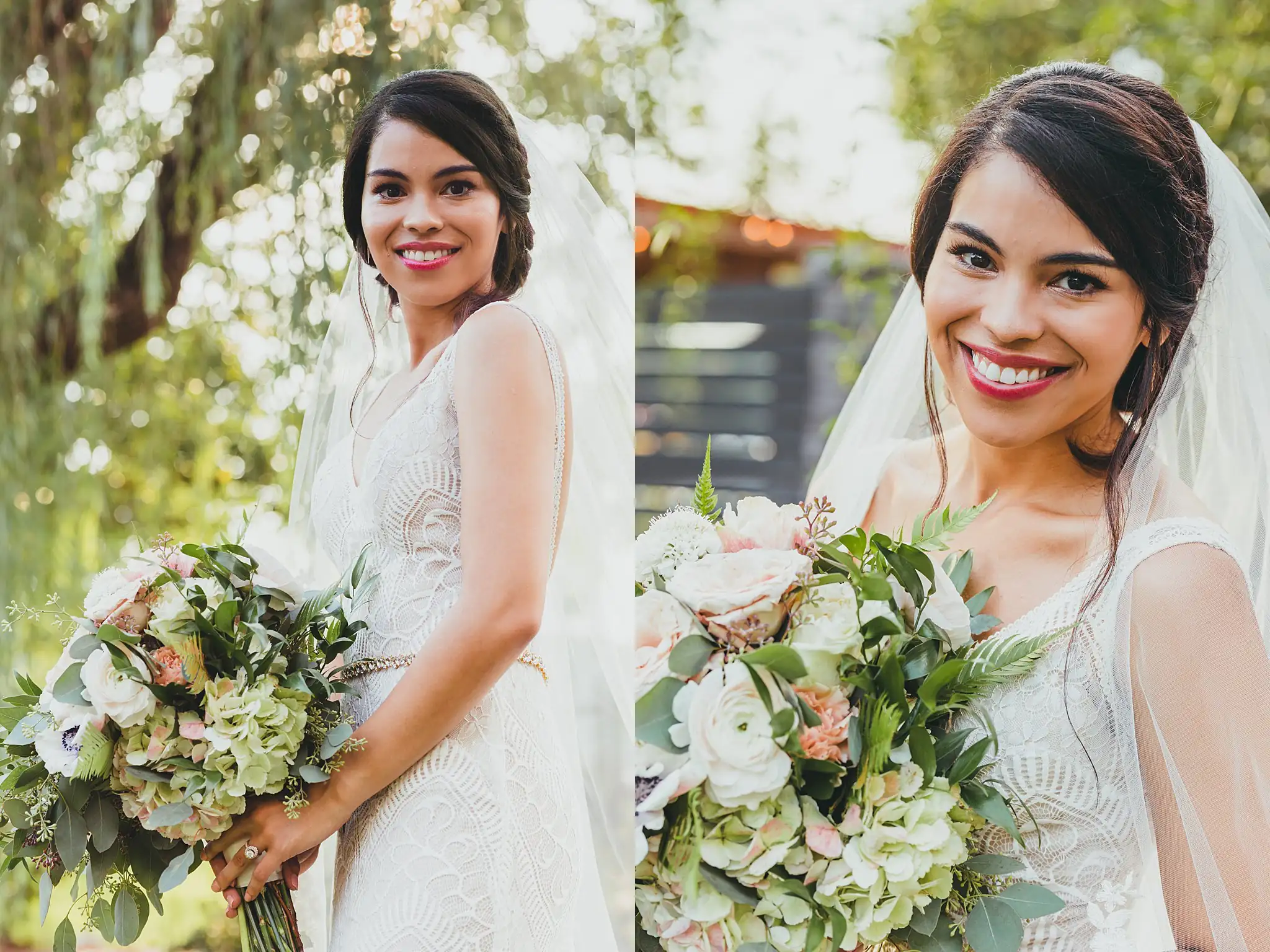 Bridal Portraits: the bride with her bouquet, and close up, at their wedding at the Piedmont Garden Tent in Atlanta, GA