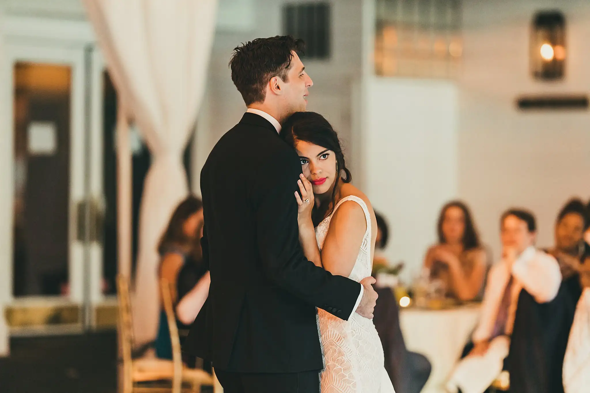 First Dance: the couple dancing as their guests watch, at their wedding at the Piedmont Garden Tent in Atlanta, GA