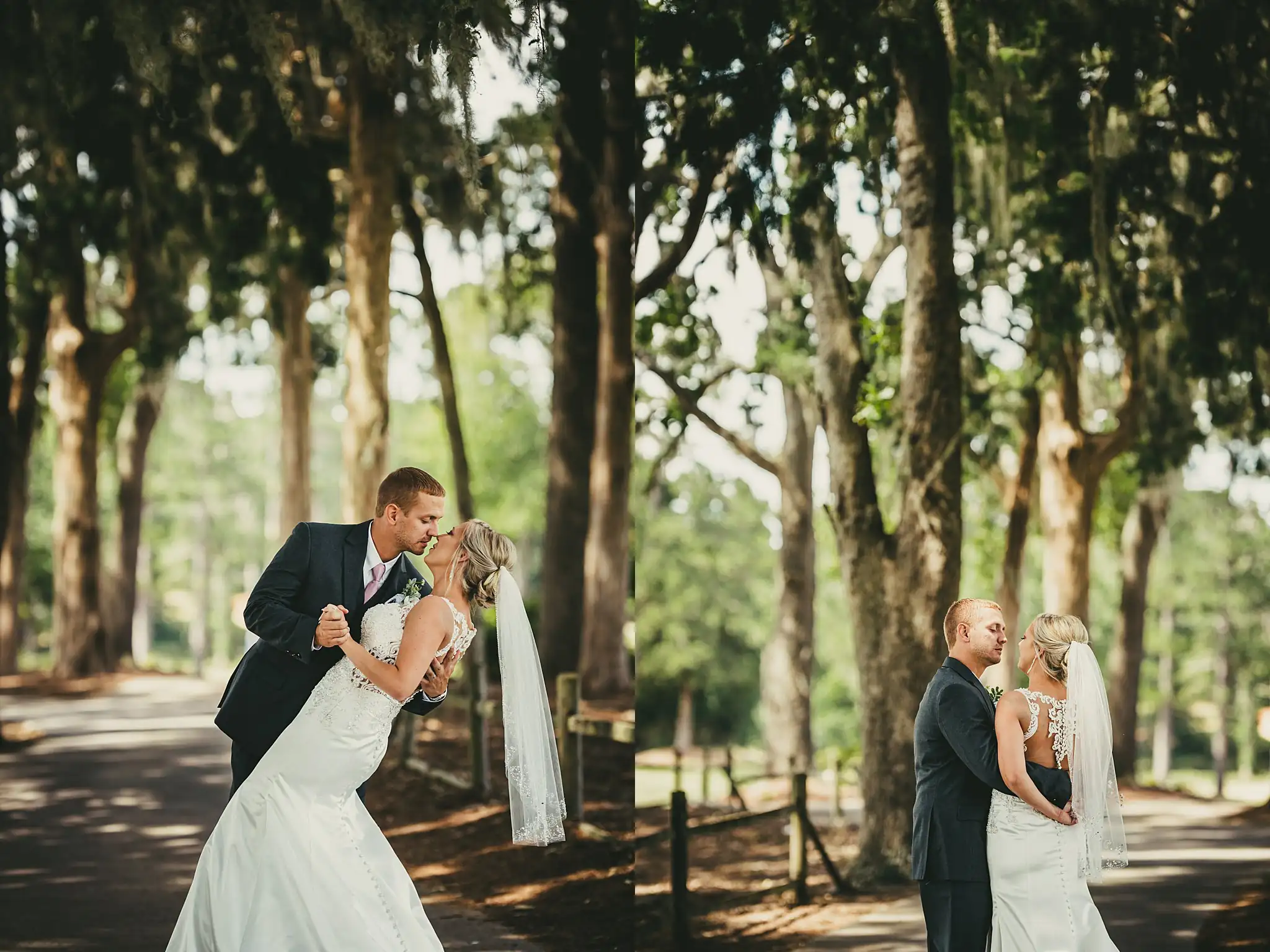 Wedding Formals: the groom dipping the bride for a kiss, at their wedding at Houston Lake Country Club in Perry, GA