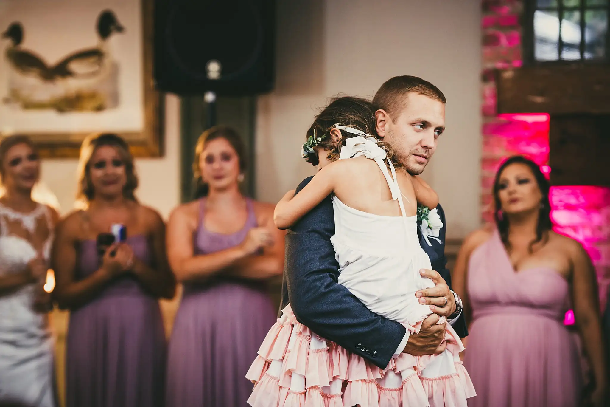 Wedding Reception: the groom dancing with the flower girl, at their wedding at Houston Lake Country Club in Perry, GA