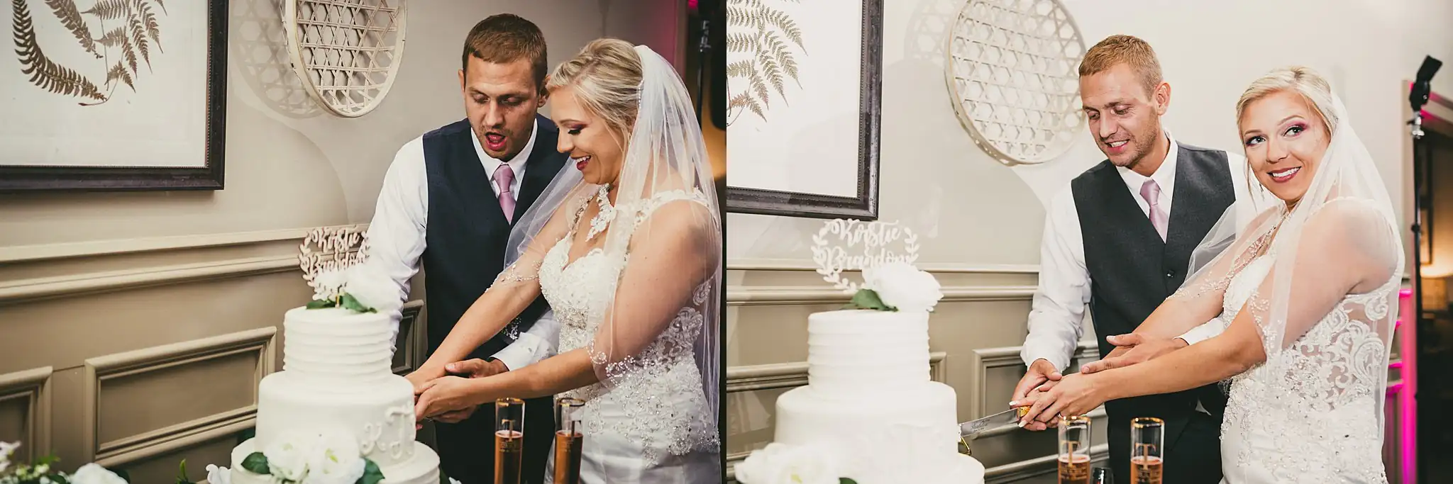 Cake Cutting: the couple cutting their cake, at their wedding at Houston Lake Country Club in Perry, GA