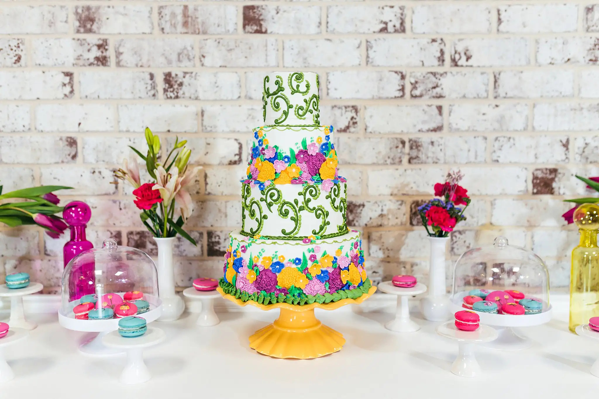 AtlantaWeddingPhotographers_1200.jpg Wedding Cake Details: the cake piped green with flowers, at a Whimsically in Love LGBTQ Wedding styled shoot at Brick and Ivey in Marietta, GA