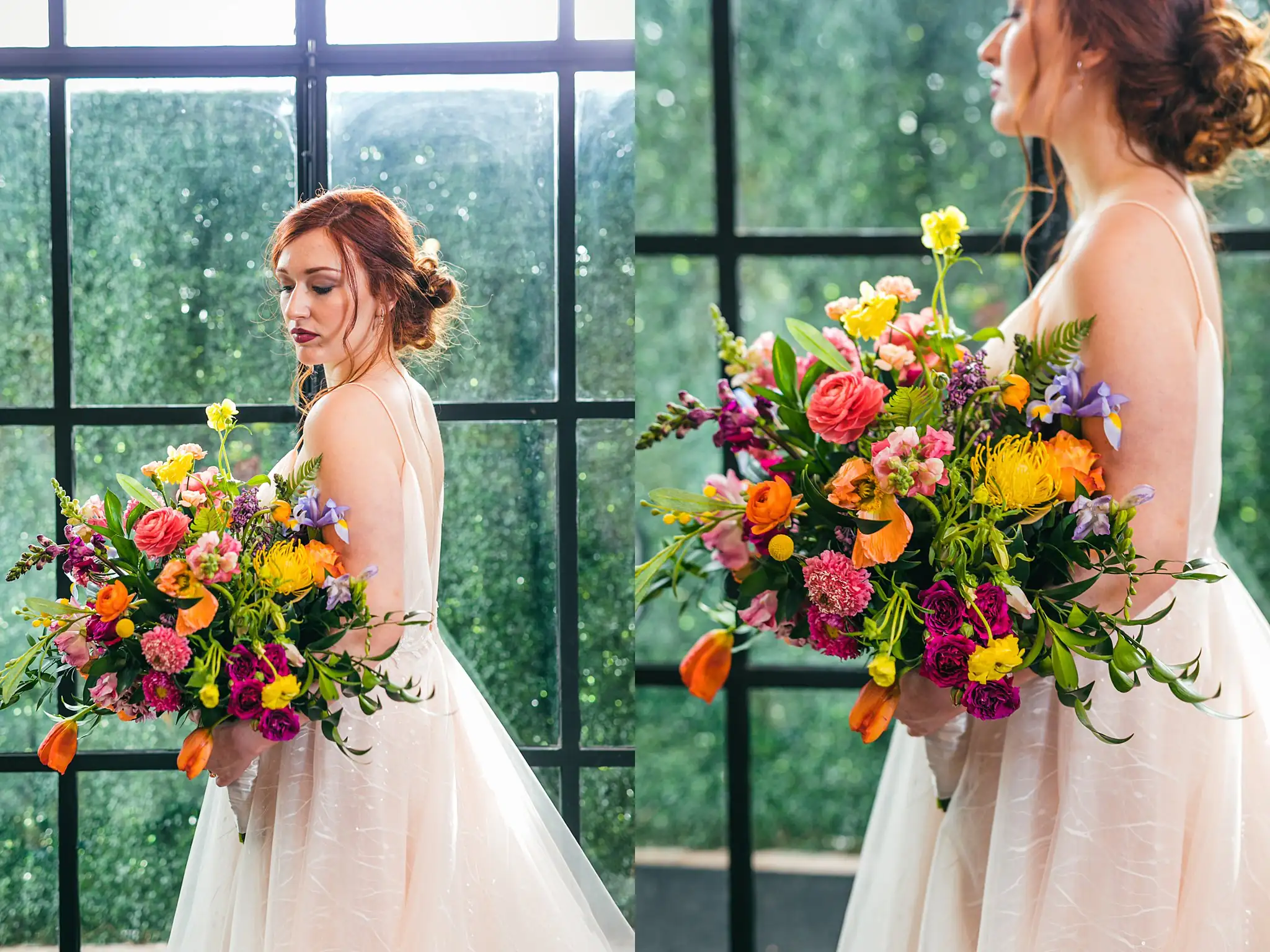 AtlantaWeddingPhotographers_1225.jpg Bridal Portraits: the bride in the gown with her bouquet, at a Whimsically in Love LGBTQ Wedding styled shoot at Brick and Ivey in Marietta, GA