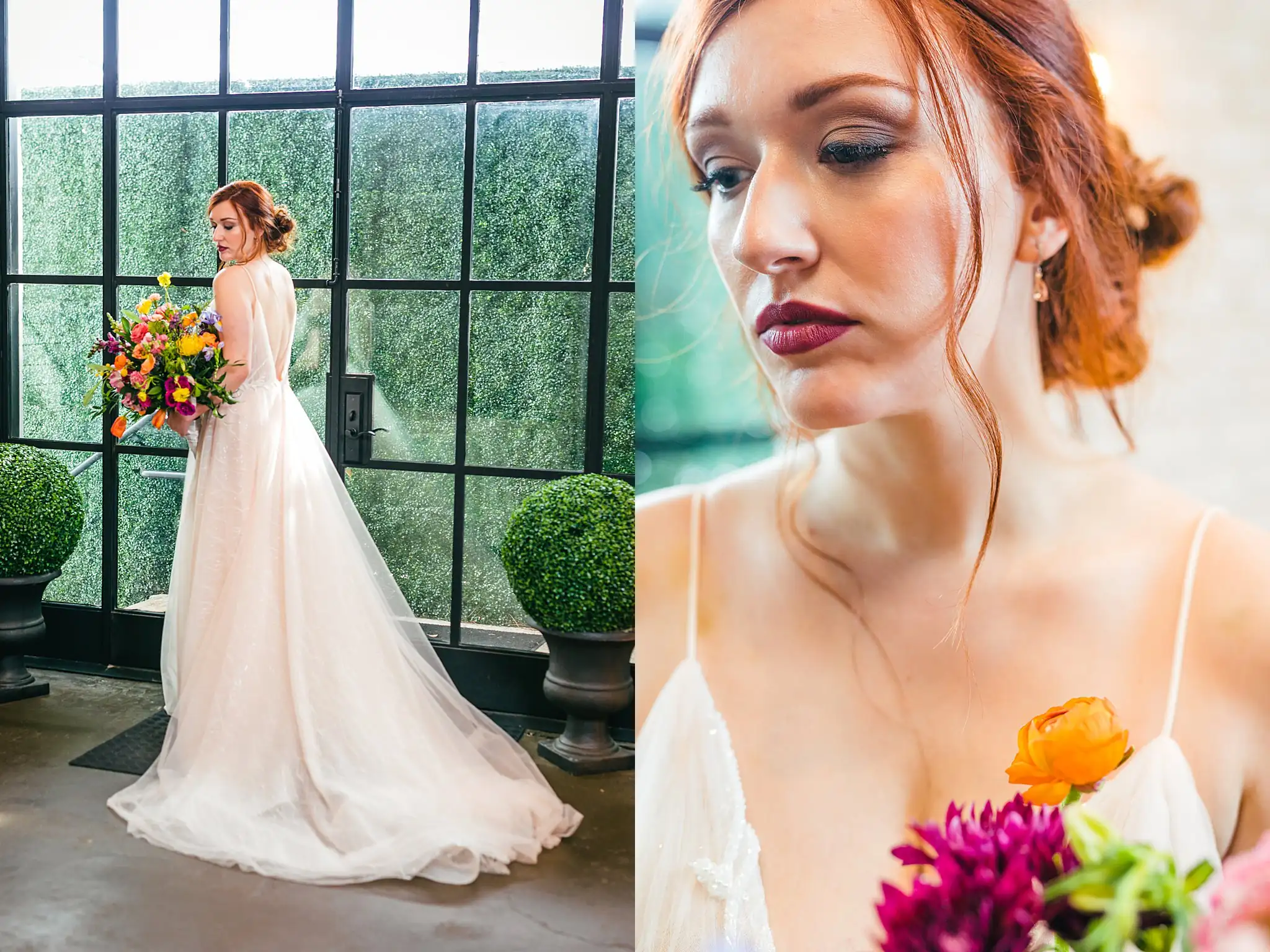 AtlantaWeddingPhotographers_1226.jpg Bridal Portraits: the bride in her gown, and close up, at a Whimsically in Love LGBTQ Wedding styled shoot at Brick and Ivey in Marietta, GA