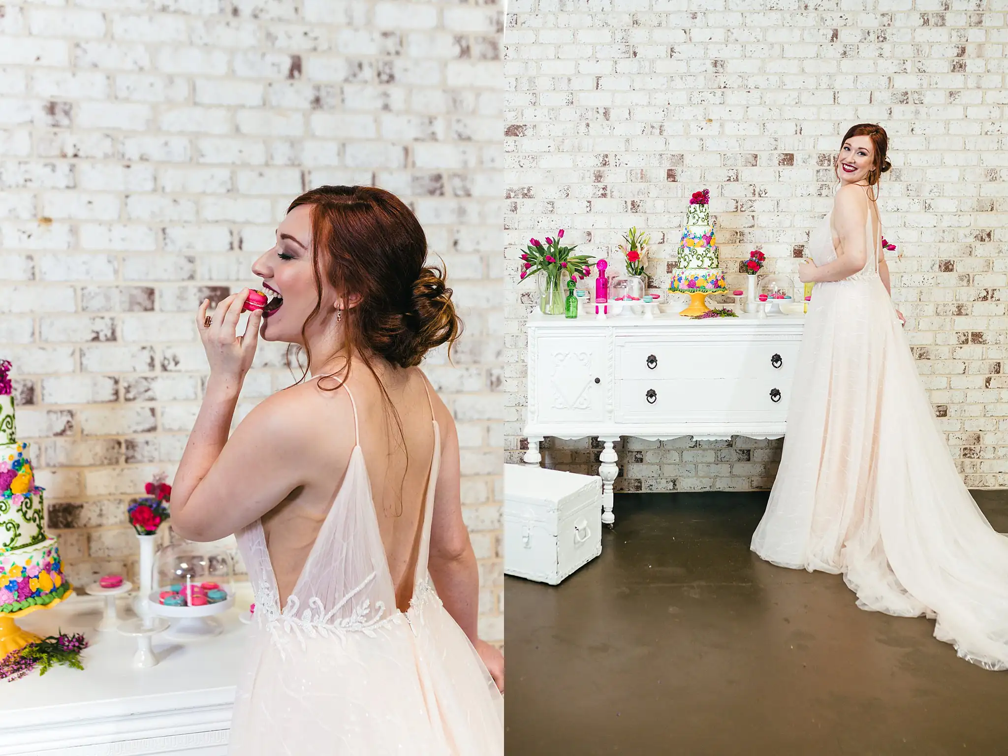 AtlantaWeddingPhotographers_1241.jpg Wedding Formals: one with a macaron, one by the dresser, at a Whimsically in Love LGBTQ Wedding styled shoot at Brick and Ivey in Marietta, GA